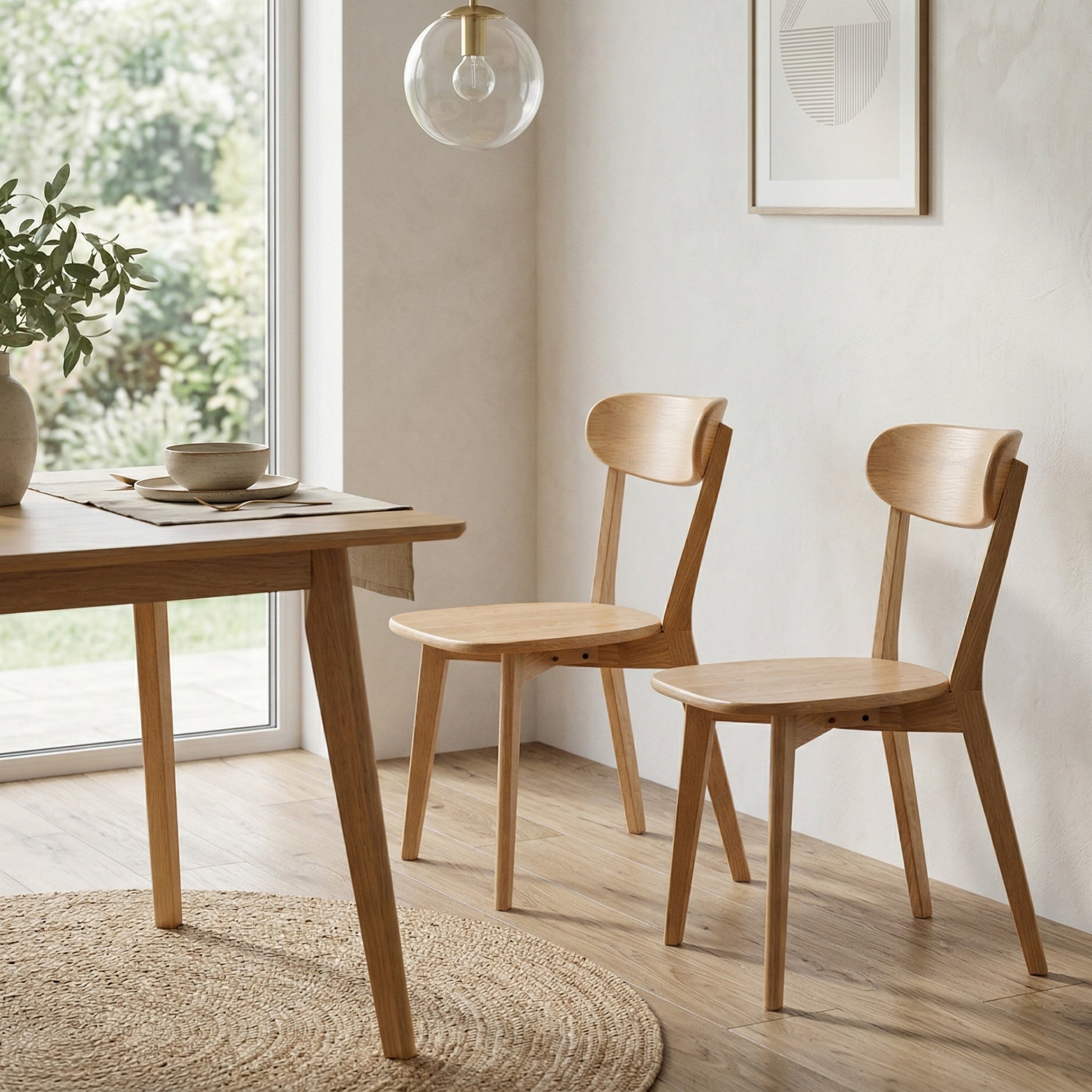 Set of 2 Rustic Solid Oak Wood Dining Chairs Kitchen 46.5x54x80cm
