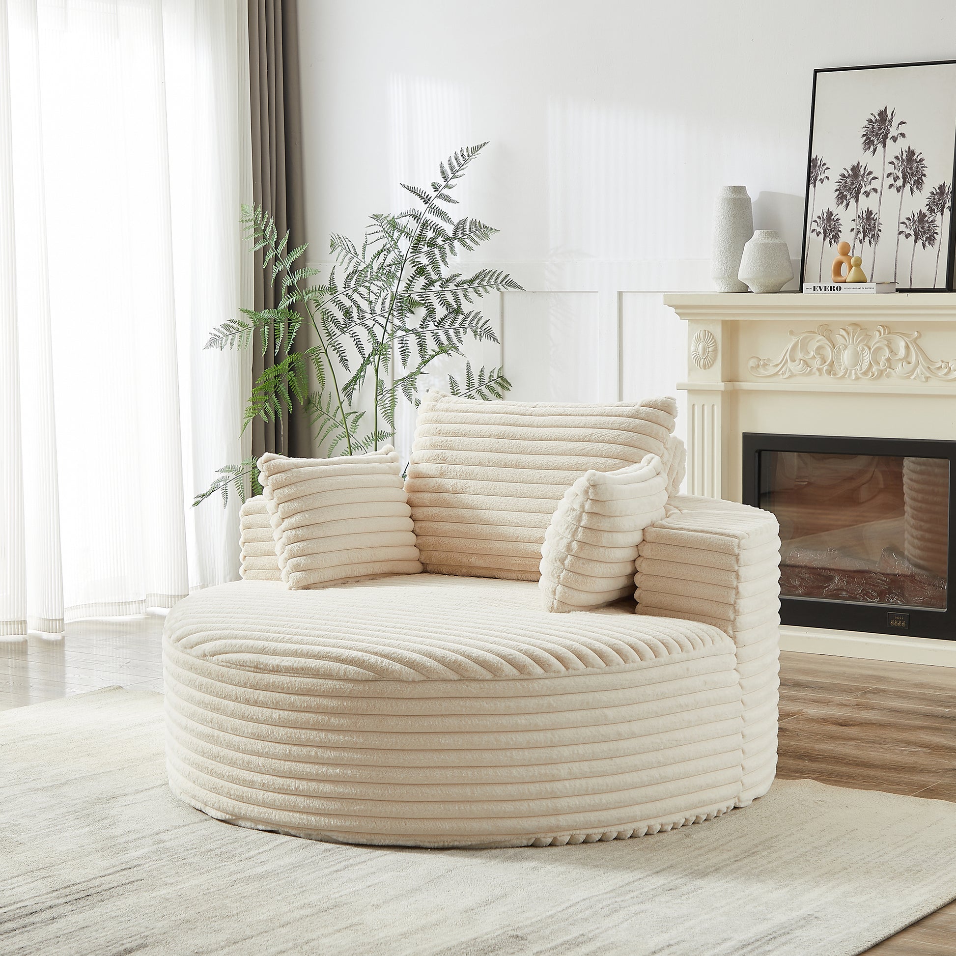 Plush Corduroy Sleeper Chair No Assembly Comfortable Single Sofa for Home Living Space