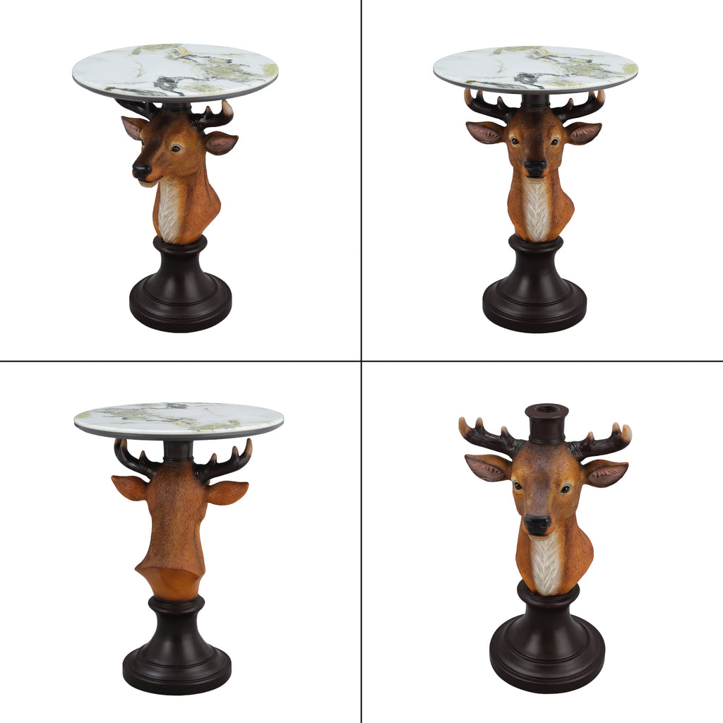Deer Head Accent Table, Animal Statue End Table for Living Room Home Decor