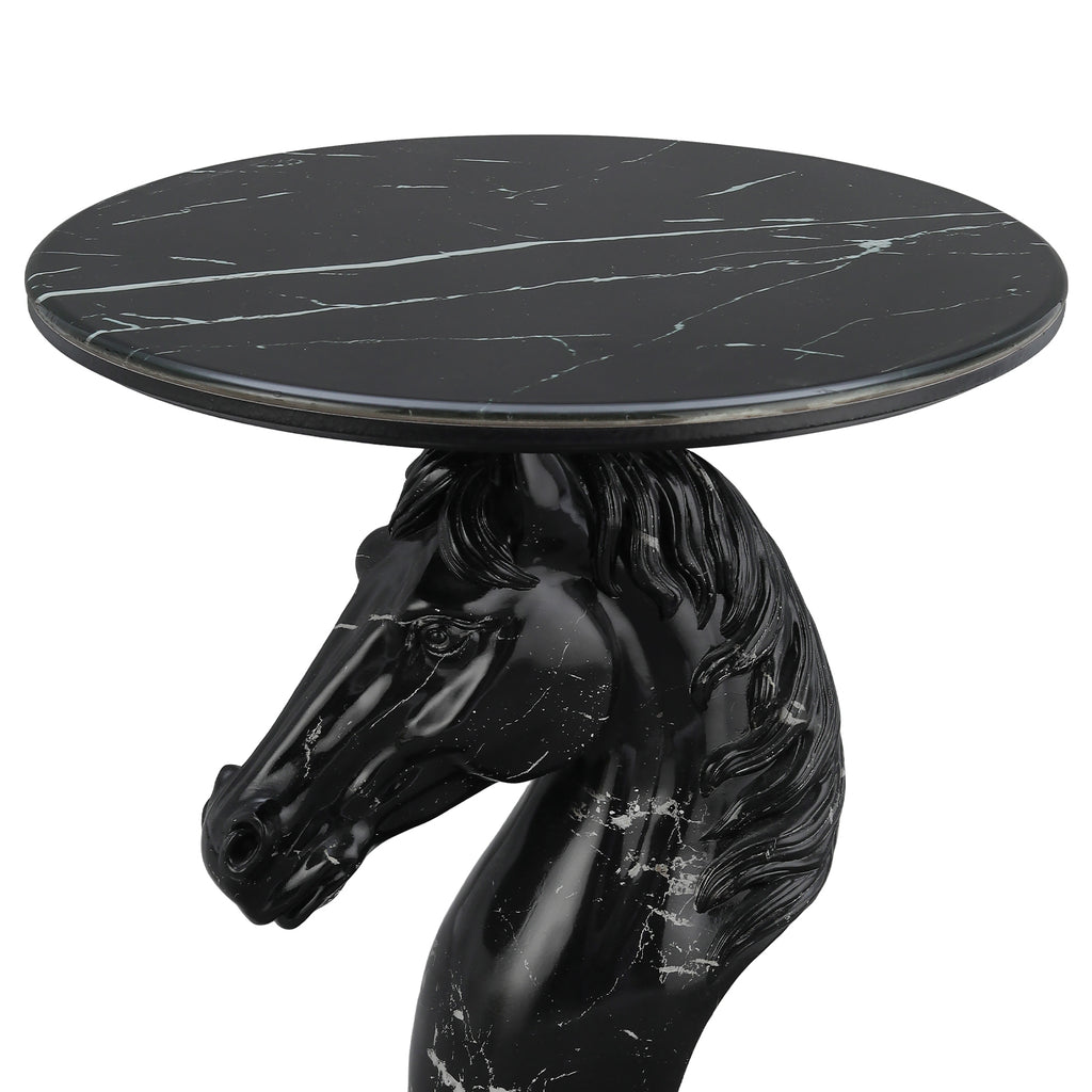 Black Horse Head Accent Table, Animal Statue End Table for Living Room