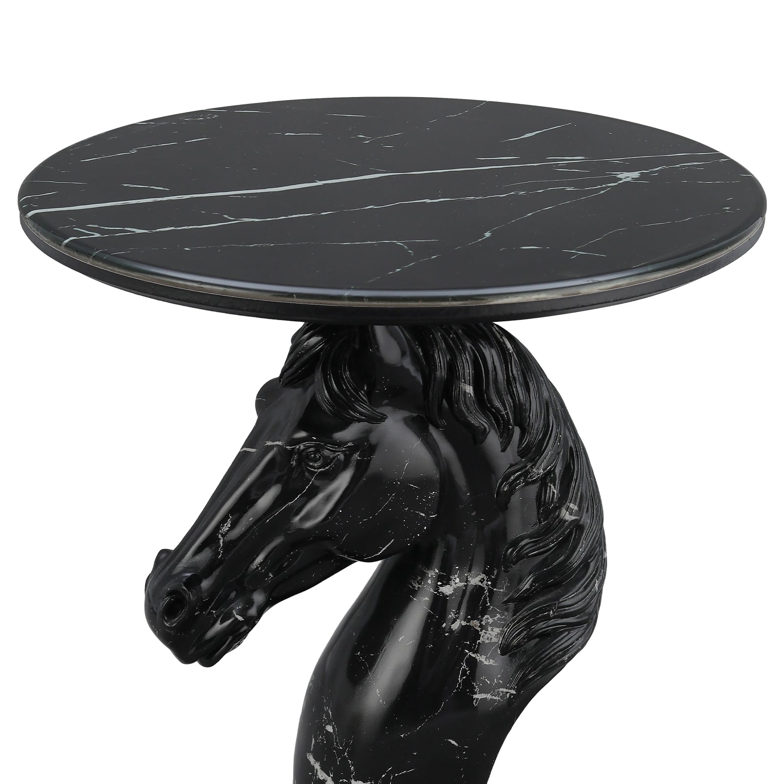 Black Horse Head Accent Table, Animal Statue End Table for Living Room