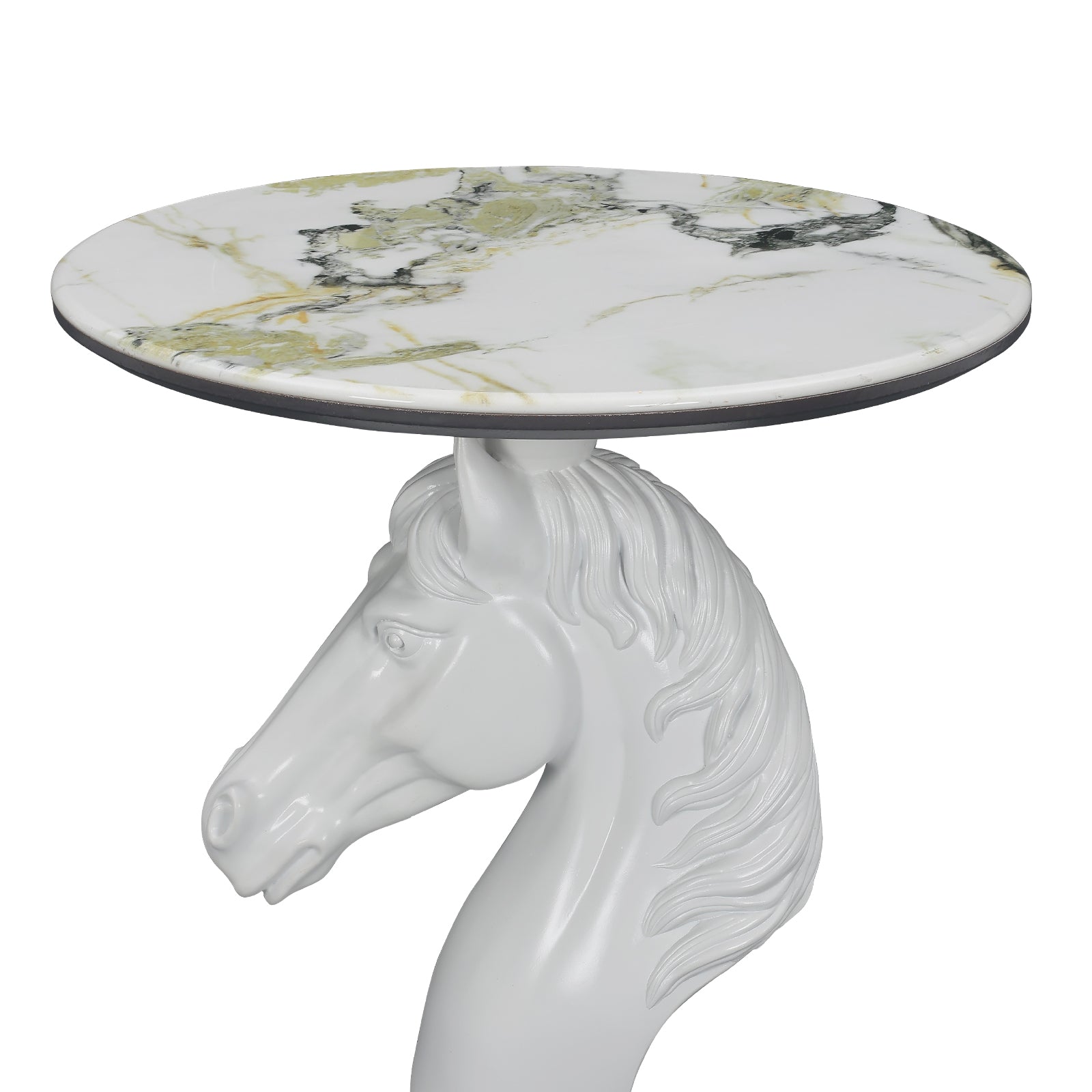 White Horse Head Accent Table, Animal Statue End Table for Living Room