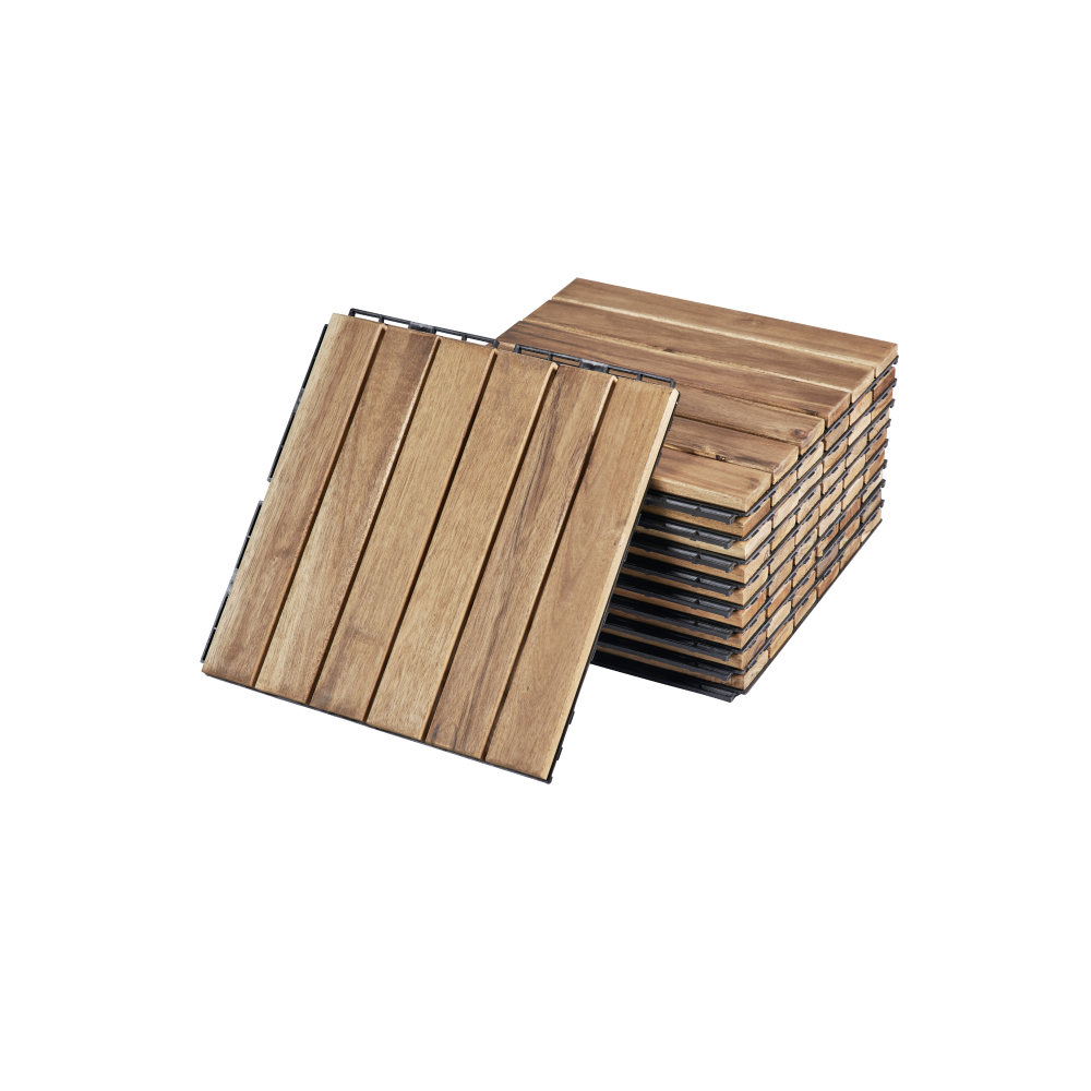 Chic Crate 10Pack 12in Striped Deck Tiles – Interlocking Yellow Acacia Hardwood Flooring