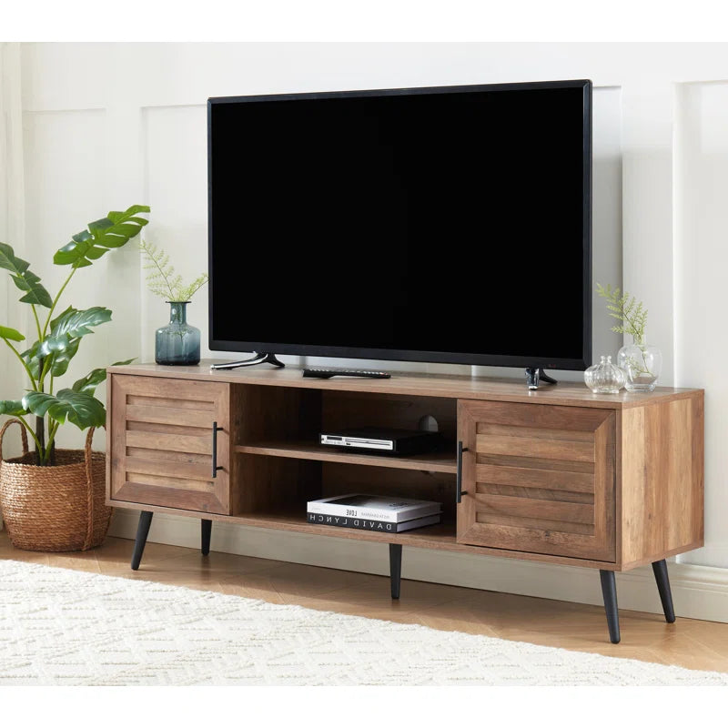 Chic Crate - Bryner Mid-Century Rustic Oak TV Stand for 70" TVs w/ Storage & Cable Management
