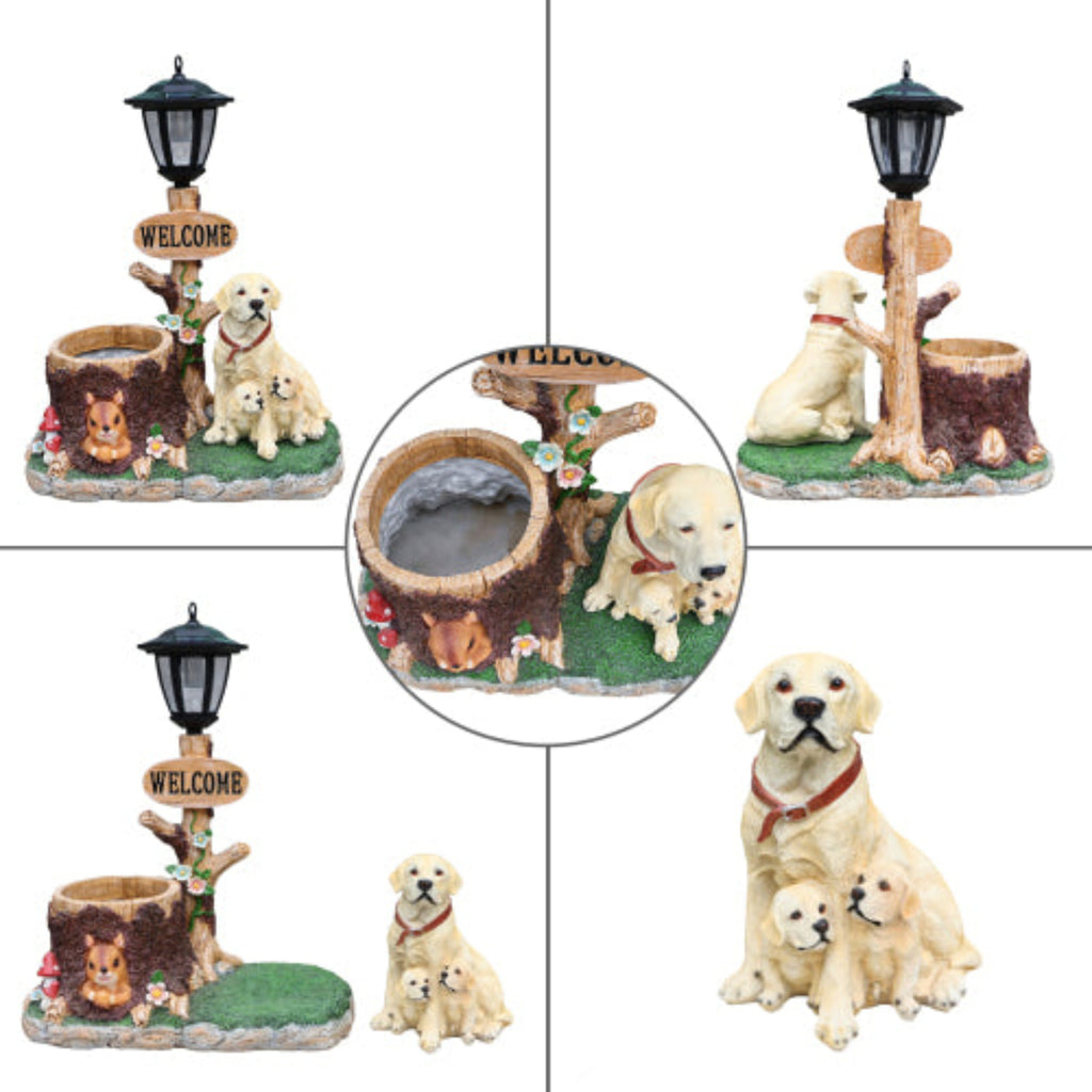 Labrador Dog Family Shaped Planter Statue with Gentle Design for Home Gardening Use