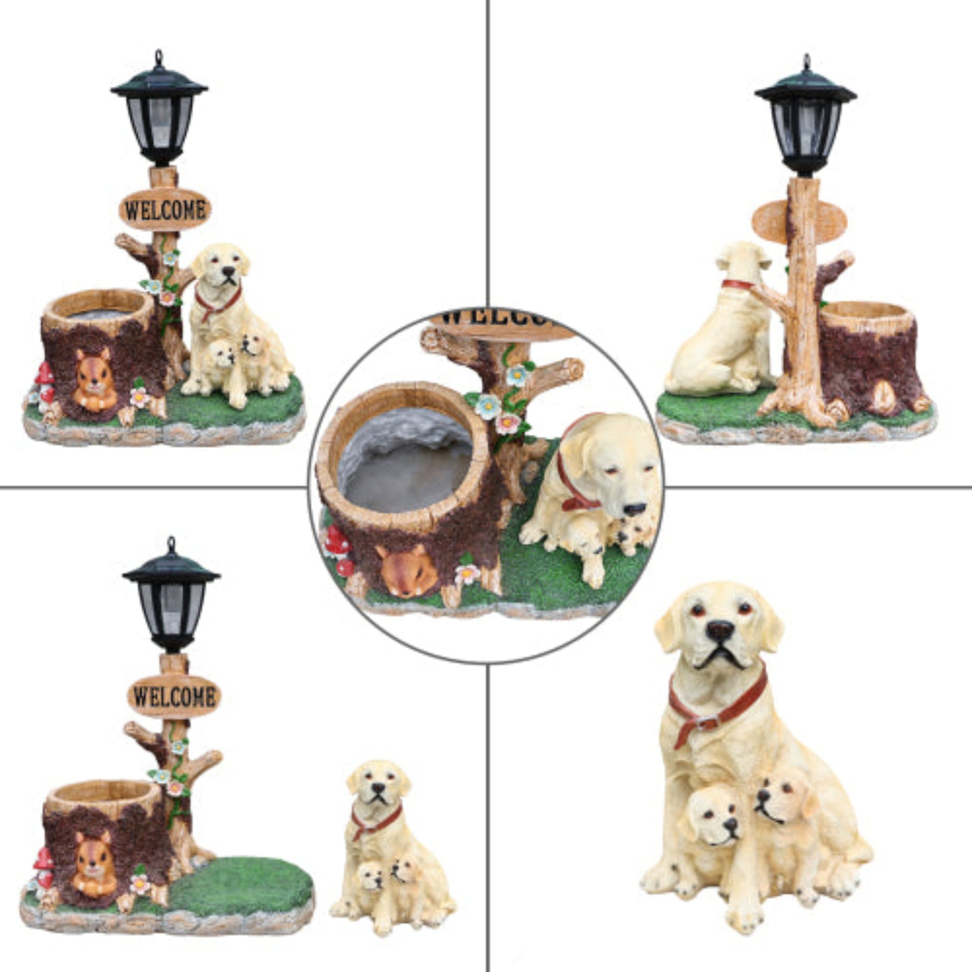 Labrador Dog Family Shaped Planter Statue with Gentle Design for Home Gardening Use