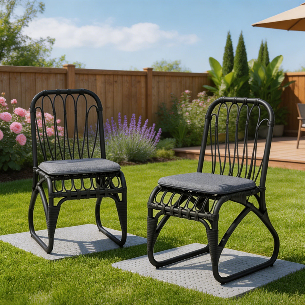Outdoor Rattan Dining Chairs Set of 2 Wicker Patio Chairs with Washable Cushions