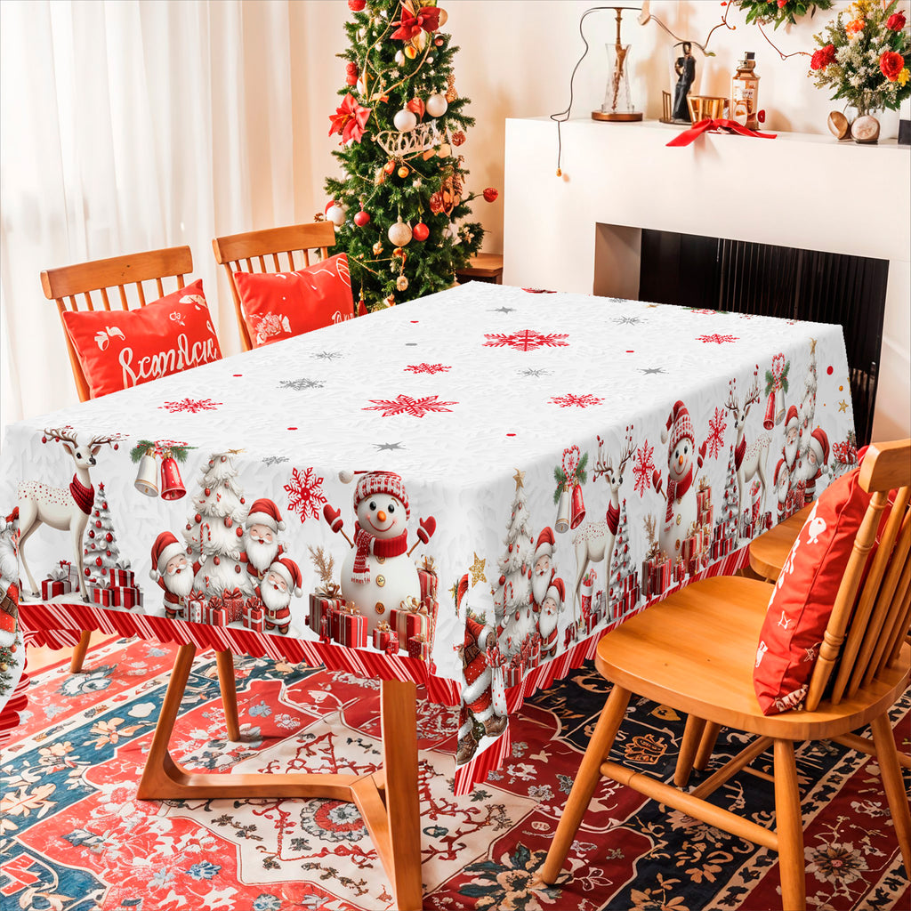 Christmas Tablecloth, Winter Snowman Christmas House Christmas Trees Tablecloth Washable Tablecloth for Party Picnic Dinner Decor