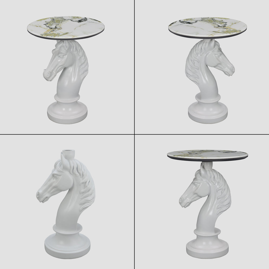 White Horse Head Accent Table, Animal Statue End Table for Living Room