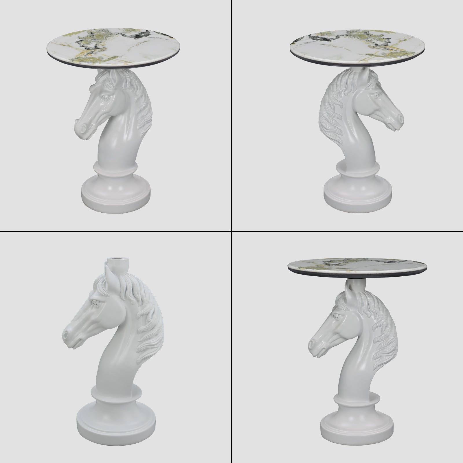 White Horse Head Accent Table, Animal Statue End Table for Living Room