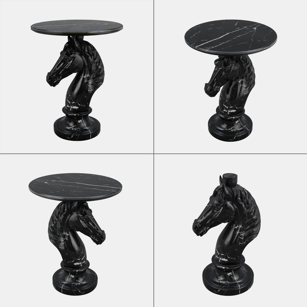 Black Horse Head Accent Table, Animal Statue End Table for Living Room