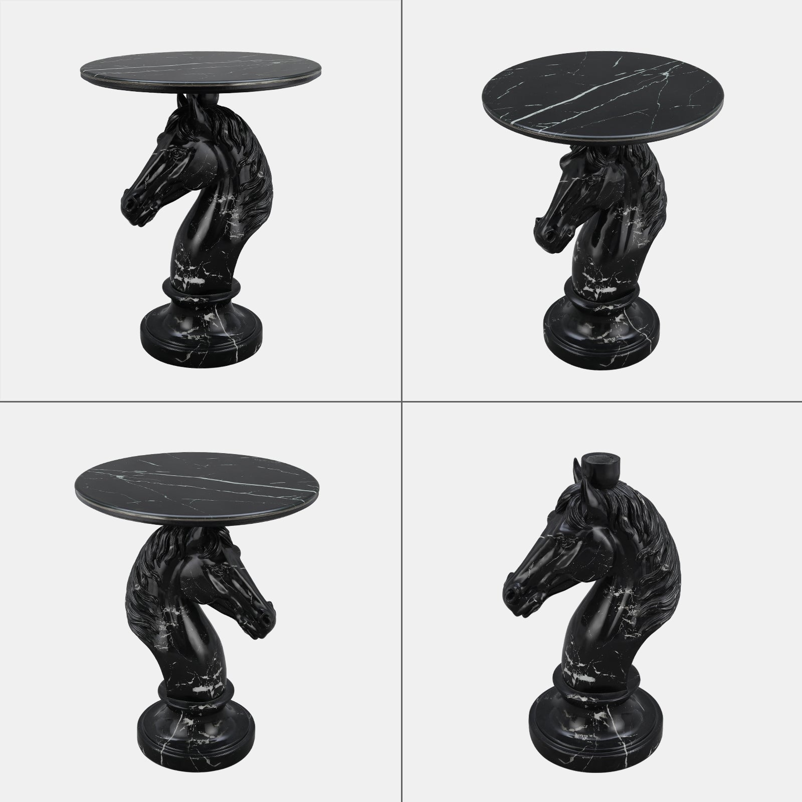 Black Horse Head Accent Table, Animal Statue End Table for Living Room