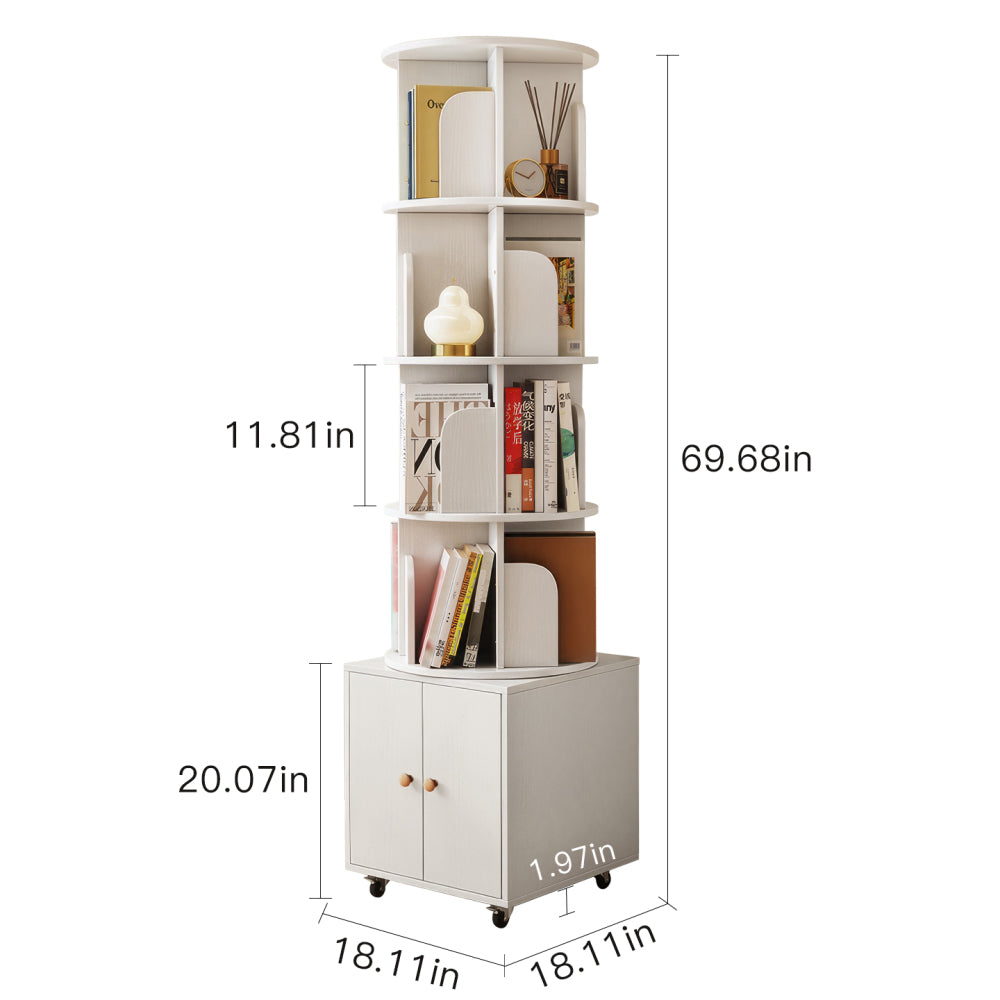 Chic Crate 360° Rotating 5-Tier Corner Bookshelf with Drawer, Narrow Floor Bookcase for Small Spaces