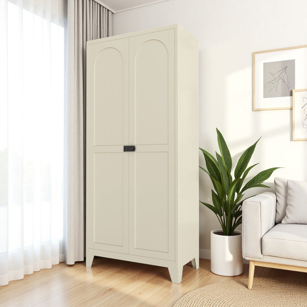Chic Crate 71'' 2 Shapely-Door Metal Cabinet – Lockable, Adjustable Shelves for Kitchen/Bedroom/Living Room (Beige)