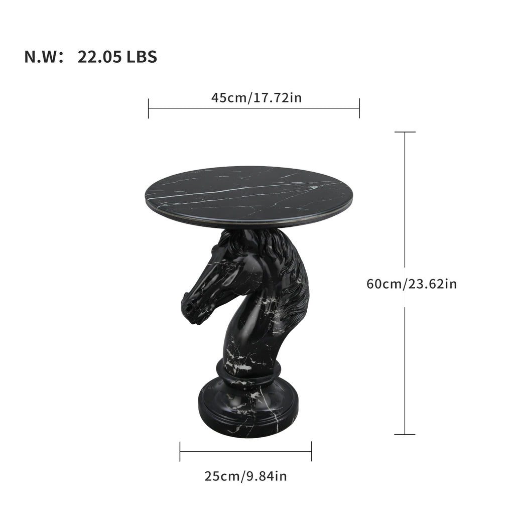 Black Horse Head Accent Table, Animal Statue End Table for Living Room
