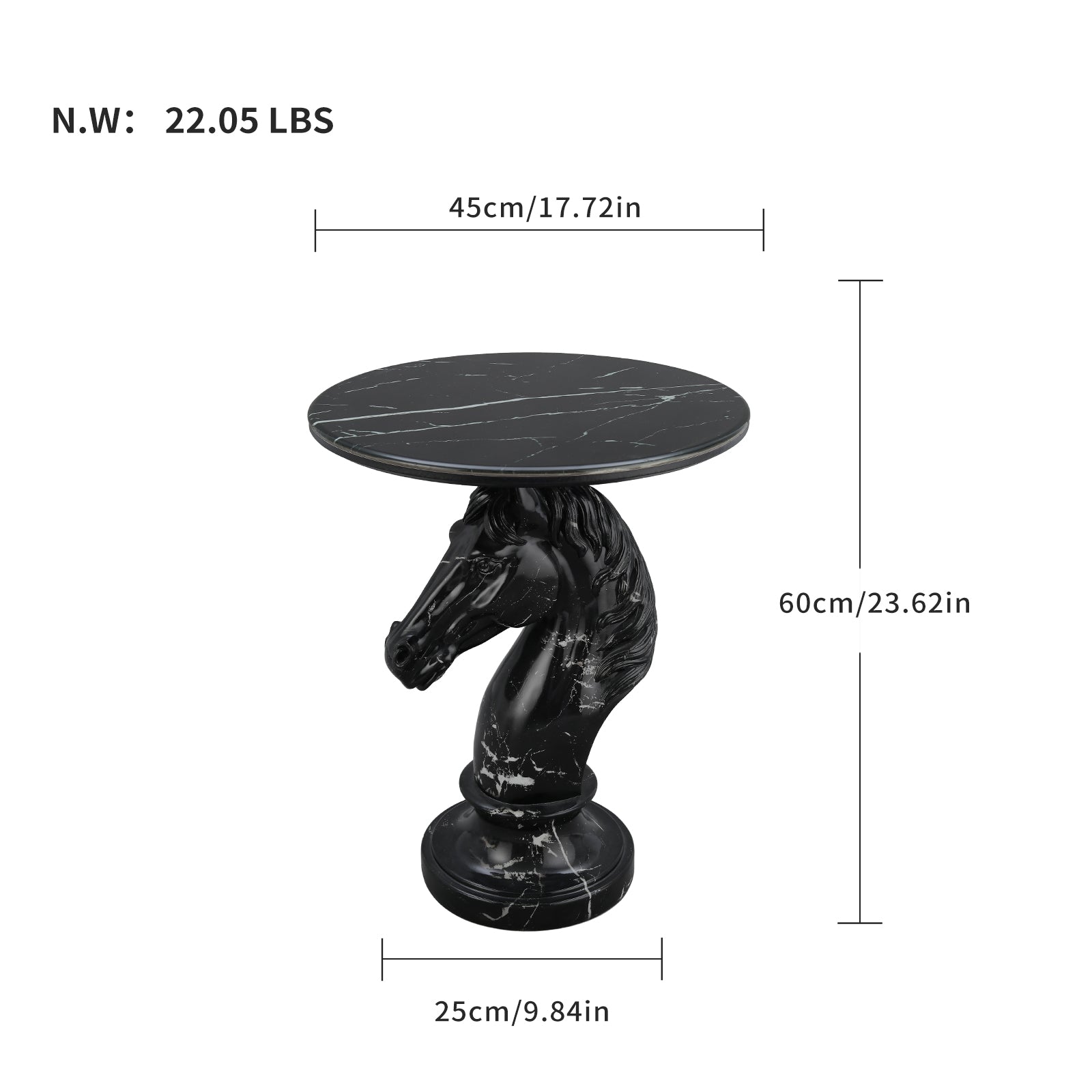 Black Horse Head Accent Table, Animal Statue End Table for Living Room