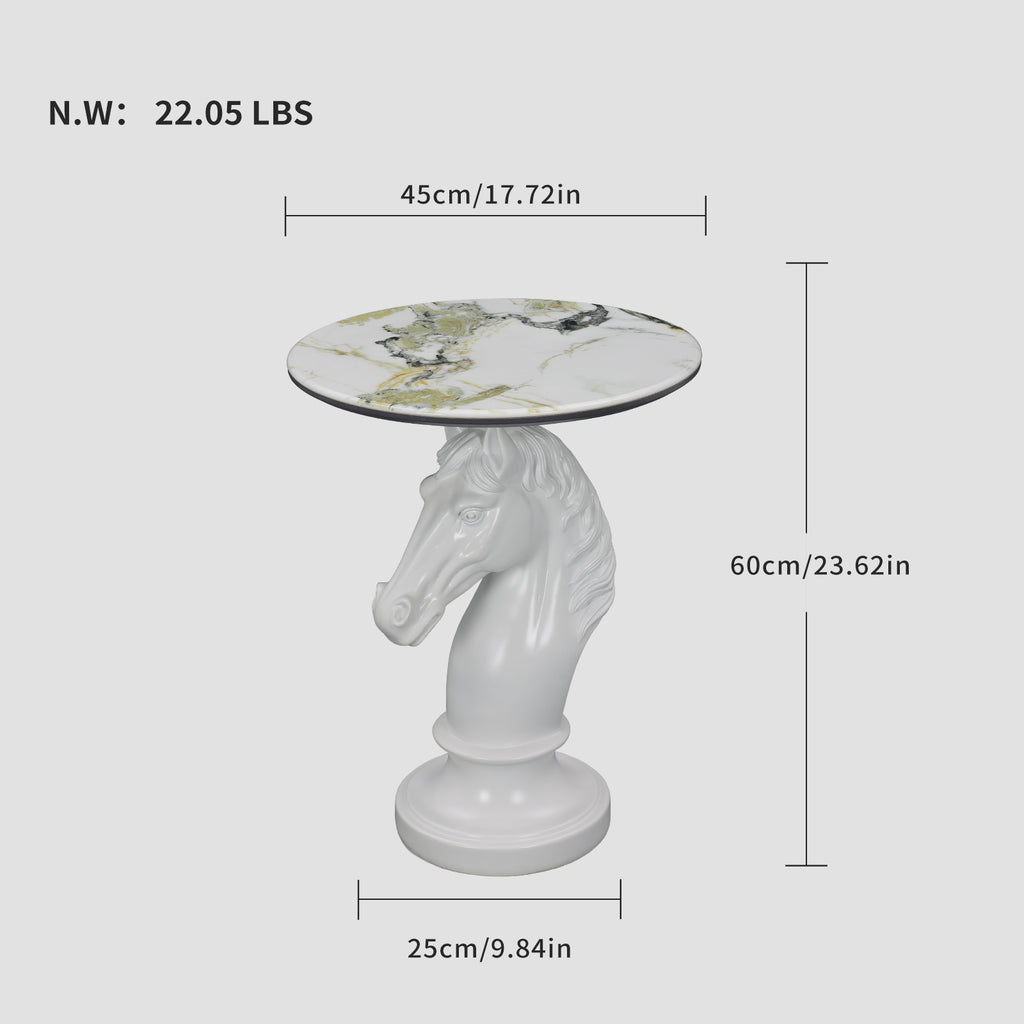 White Horse Head Accent Table, Animal Statue End Table for Living Room