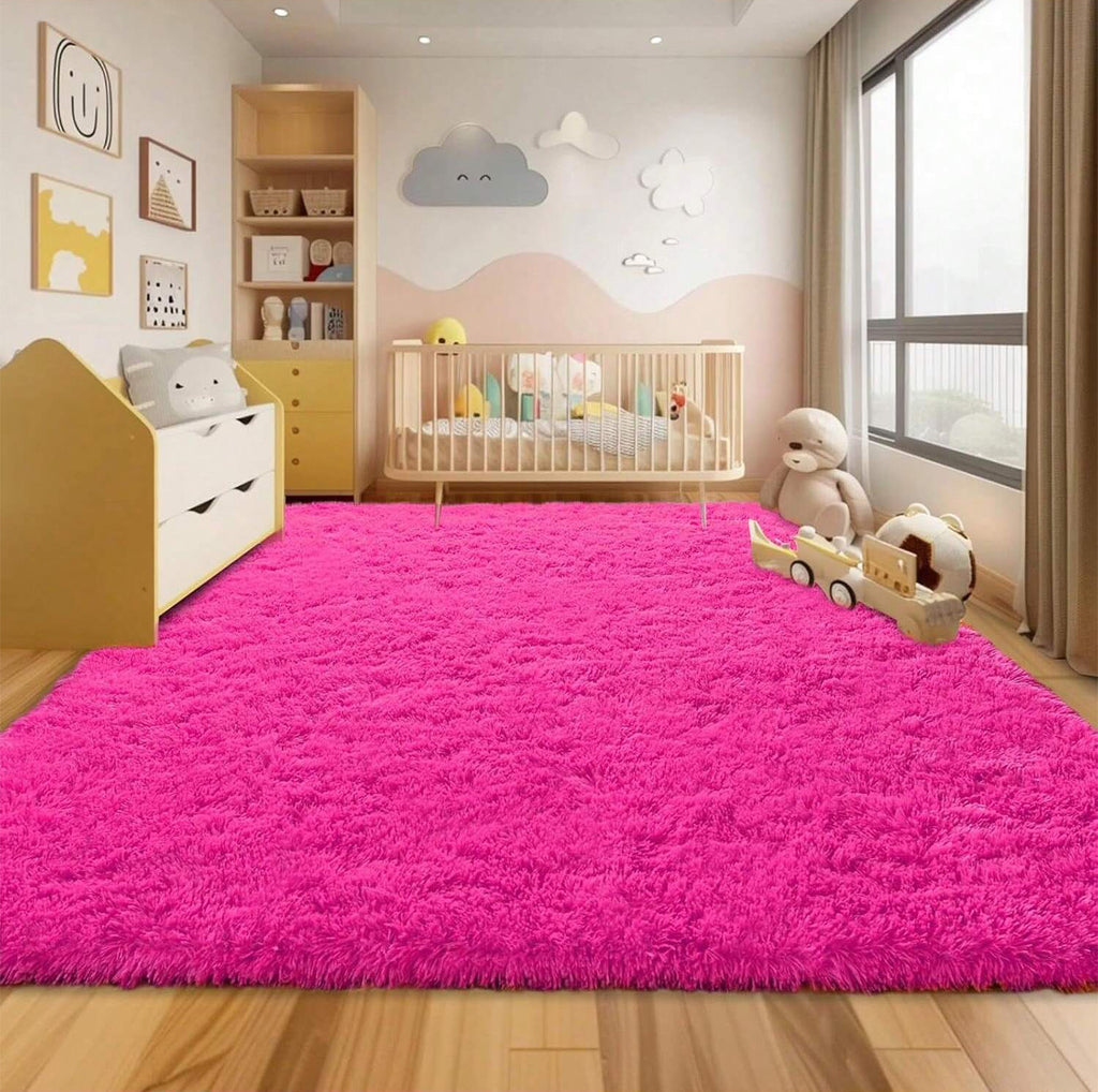 Rainbow Tie-Dye Fluffy Area Rug with Non-Slip Base & 4 Reusable Stickers, Plush Indoor Mat