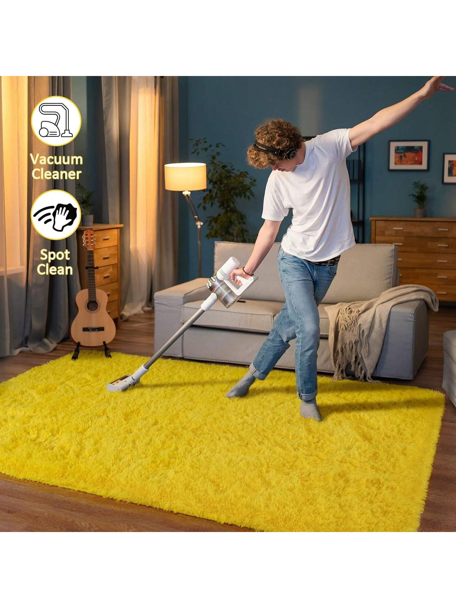 Soft Shag Area Rug 6x9 for Living Room or Bedroom, Fluffy Non-Slip Plush Carpet, Cozy Fuzzy Indoor Rug