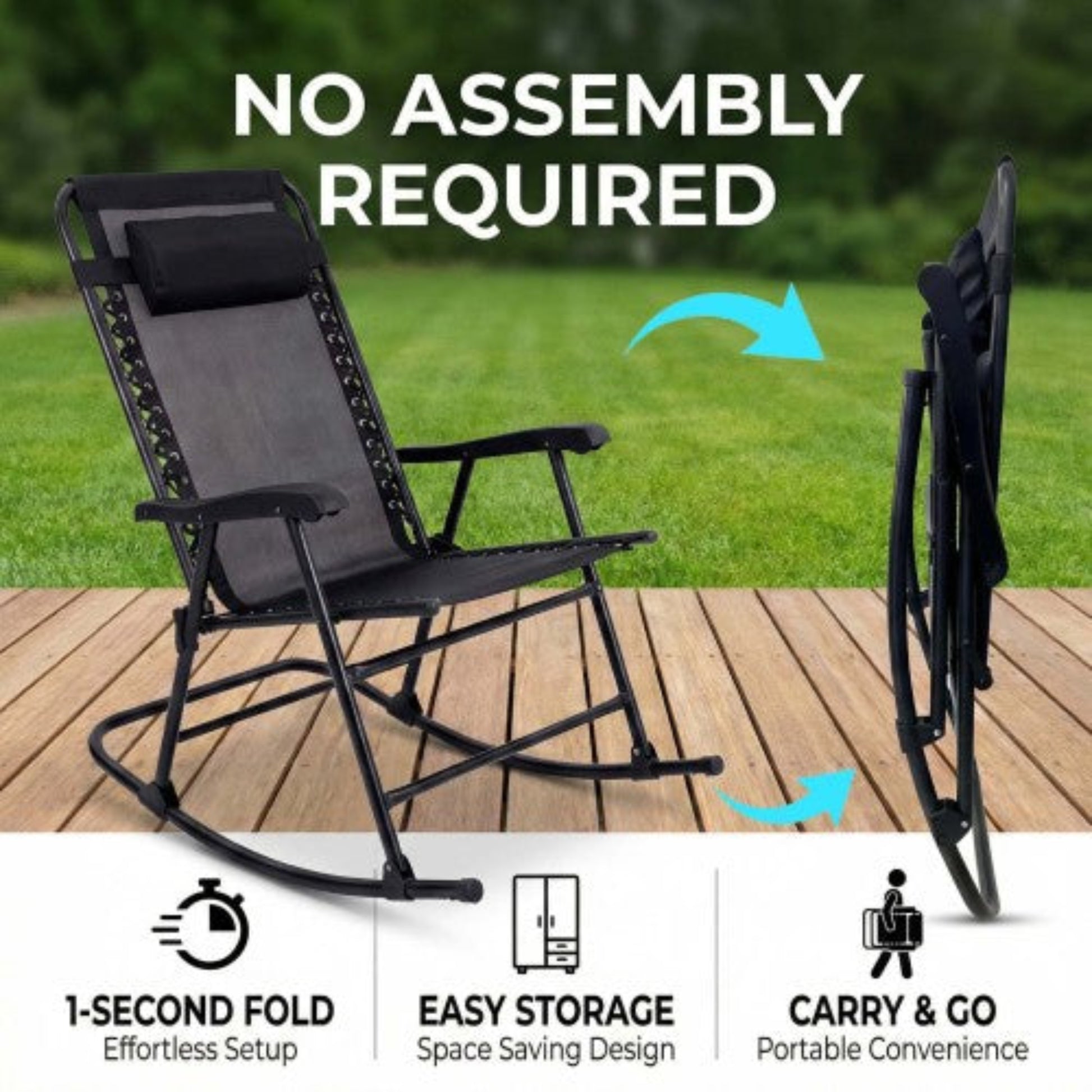 Patio Set of 2 Folding Leisure Rocking Chair Set Black