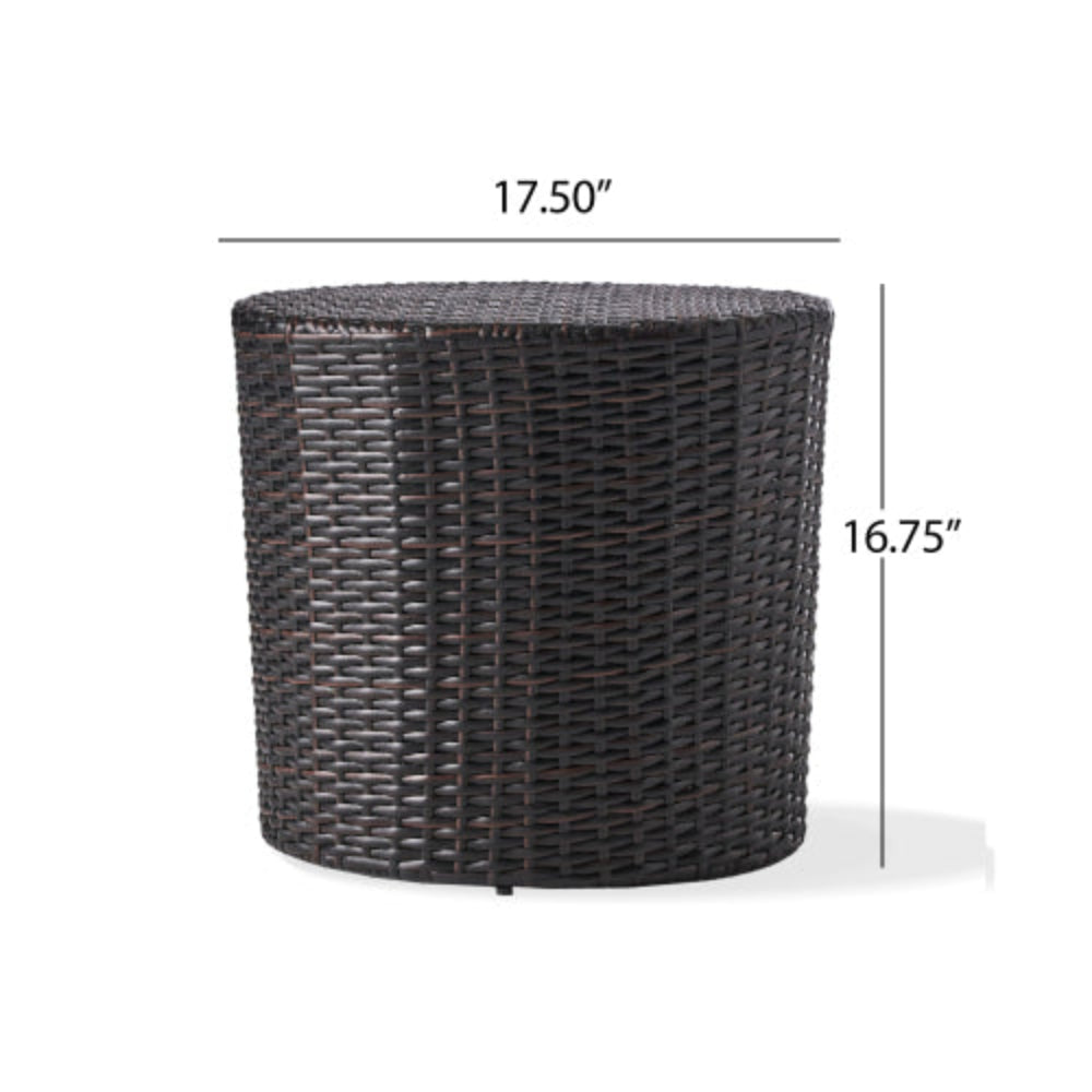 Barrel Side Table, Outdoor Wicker End Table, Durable Woven Design, No Assembly, Perfect for Patio & Home Decor