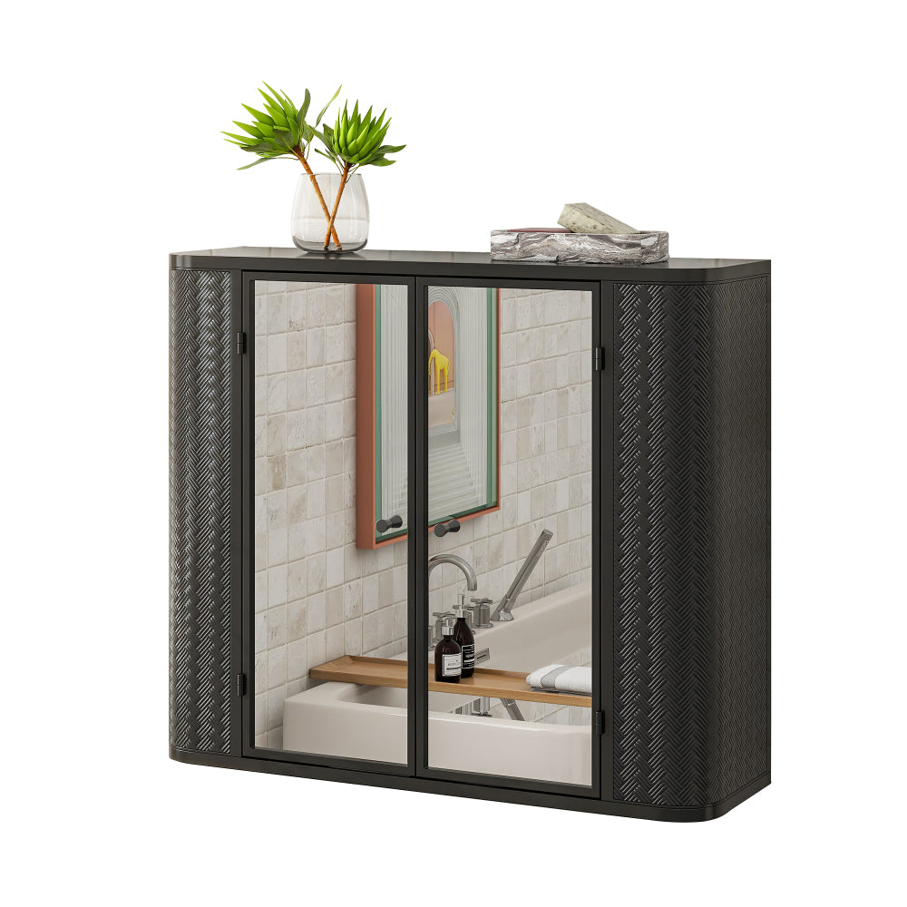 Chic Crate Black Wall-Mounted Vanity – 2 Mirrored Doors & Open Shelf | Farmhouse Metal Frame | Over-the-Sink