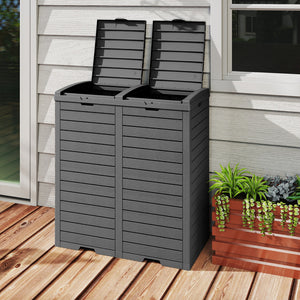 Outdoor Trash Bin, Resin Manual Lift Garbage & Recycling Storage Deck Box with Lid