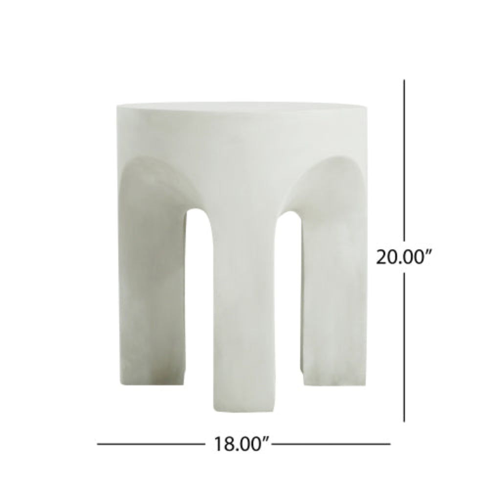 Outdoor Round Top Side Table, Antique White Finish, Living Room Accent Table for Patio, Home, Office - White