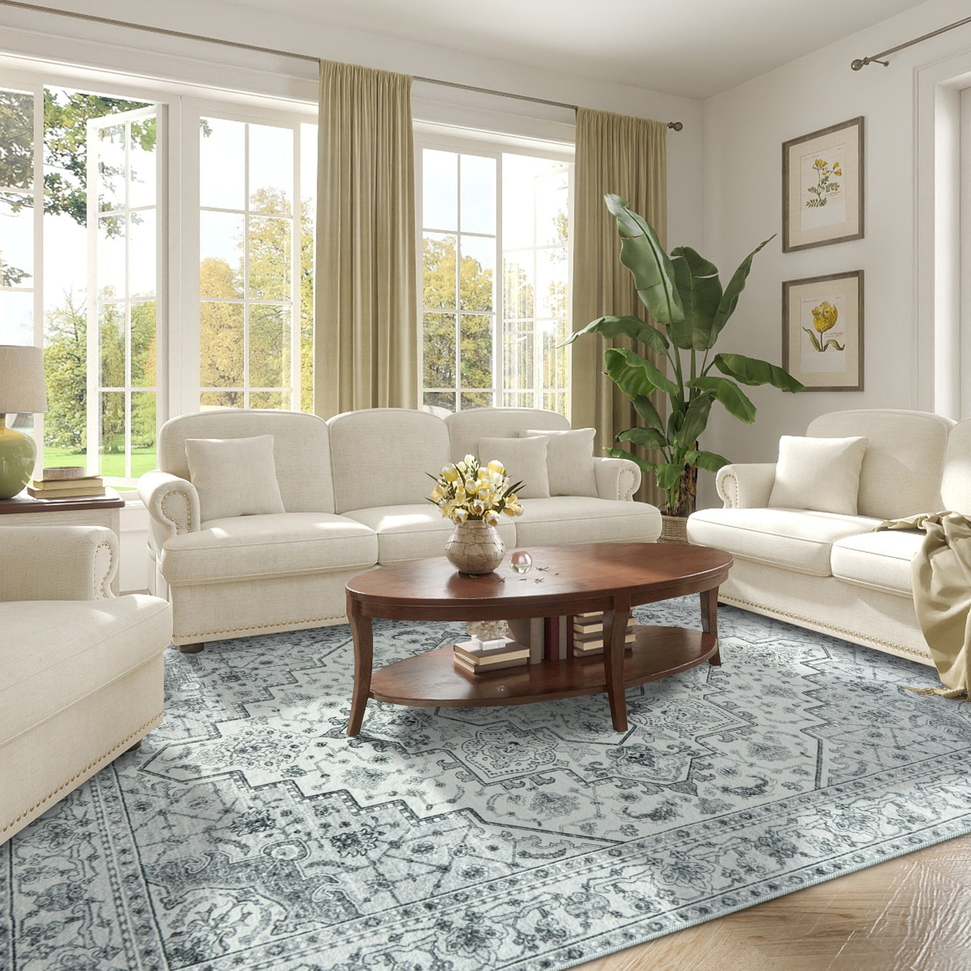Area Rugs for Living Room, Machine Washable Non Slip Vintage Rugs for Bedroom Dining Room Home Office Home Decor Aesthetic