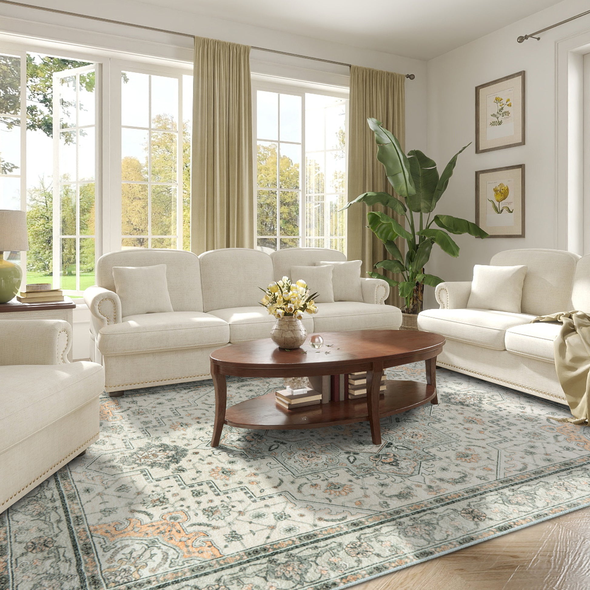Area Rugs for Living Room, Machine Washable Non Slip Vintage Rugs for Bedroom Dining Room Home Office Home Decor Aesthetic