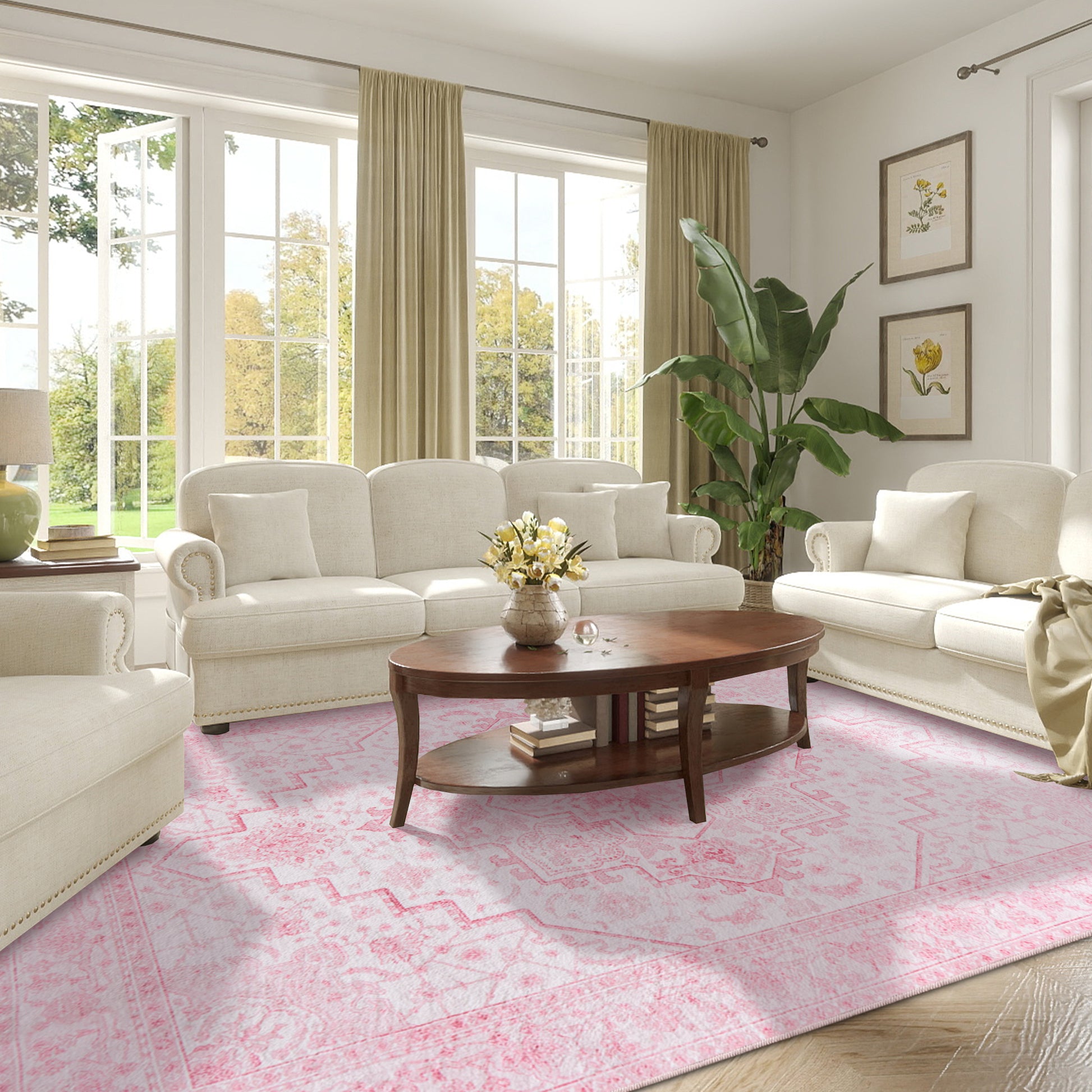 Area Rugs for Living Room, Machine Washable Non Slip Vintage Rugs for Bedroom Dining Room Home Office Home Decor Aesthetic