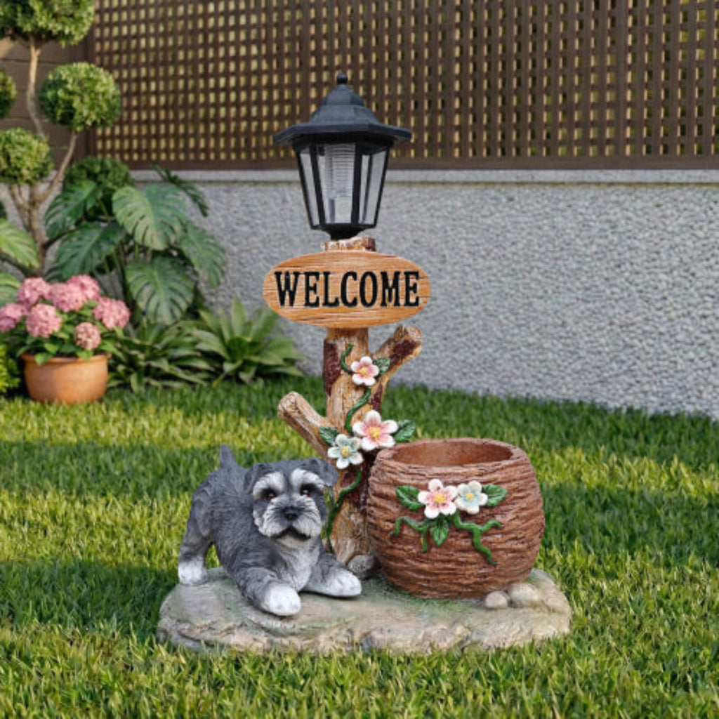 Schnauzer Dog Shaped Planter Statue with Cute Lifelike Details for Home Planting