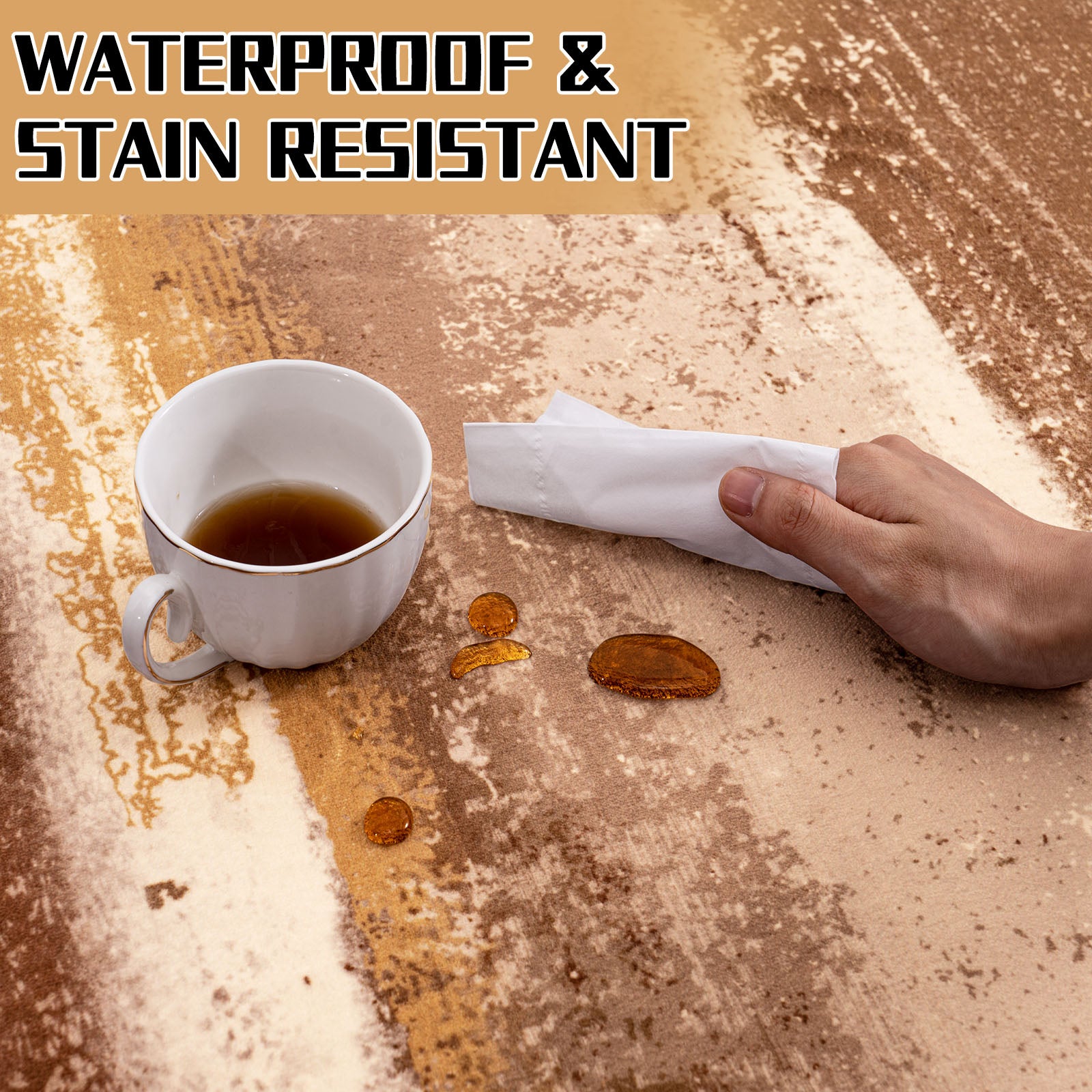 5x7ft Washable Abstract Print Area Rug, Thin Distressed Non-Slip Carpet for Living Room Bedroom, Kitchen Dining Room Decor