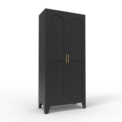 Chic Crate 61'' 2 Shapely-Door Metal Cabinet – Lockable, Adjustable Shelves for Kitchen/Bedroom/Living Room (Black)