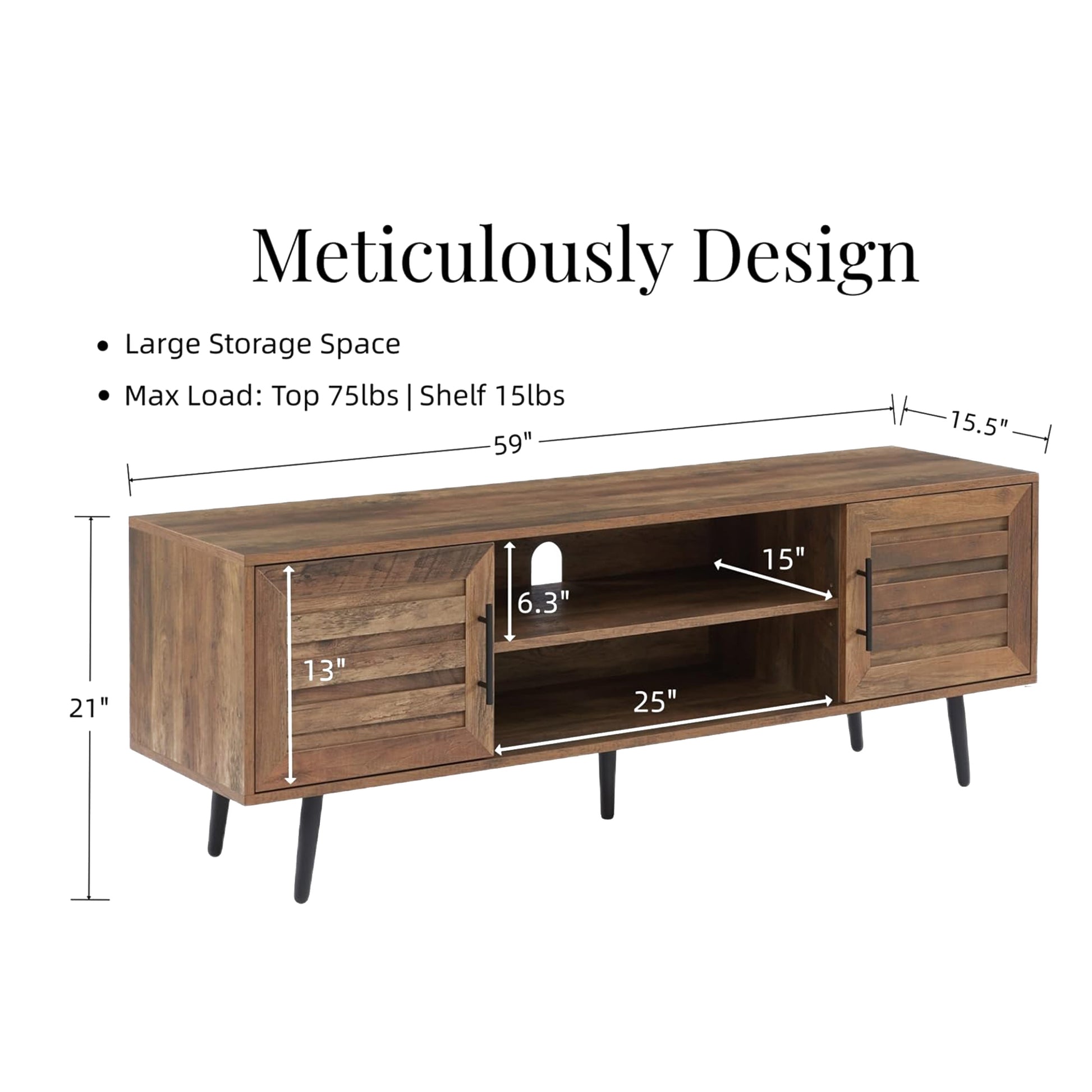 Chic Crate - Bryner Mid-Century Rustic Oak TV Stand for 70" TVs w/ Storage & Cable Management