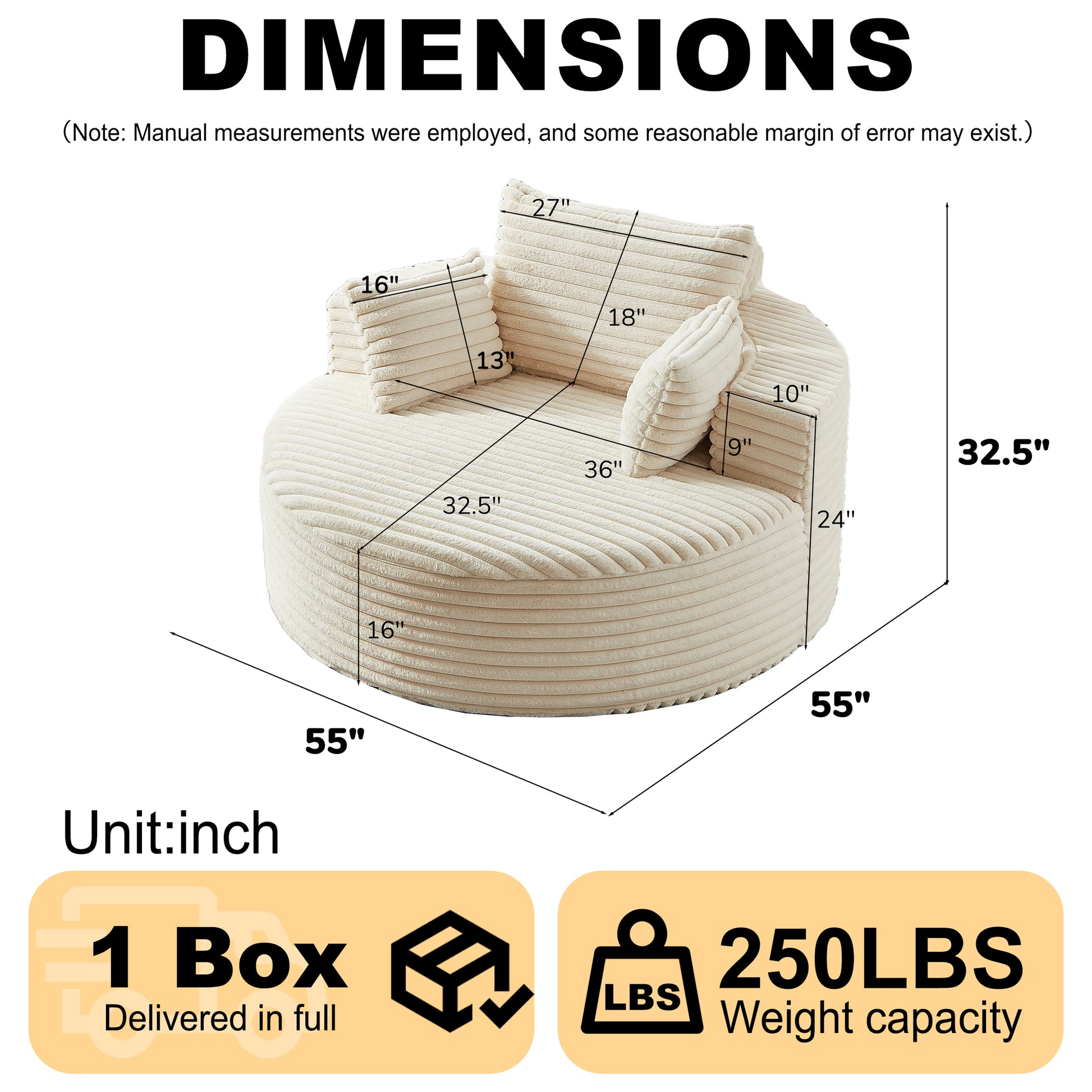 Plush Corduroy Sleeper Chair No Assembly Comfortable Single Sofa for Home Living Space