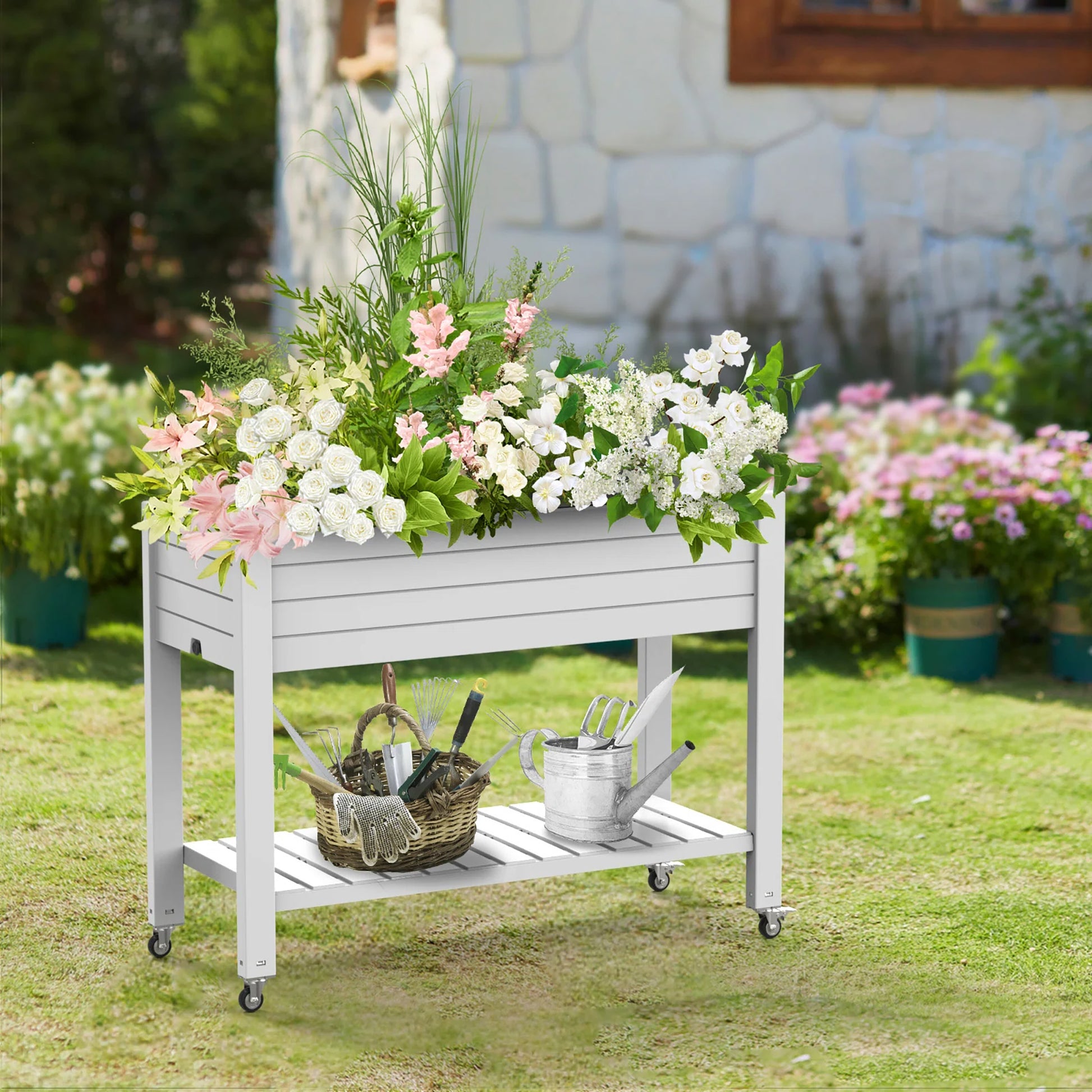 Garden Bed with wheels, Outdoor Planter Box for Vegetables, Flowers & Herbs, 21 Gallon Raised Planter