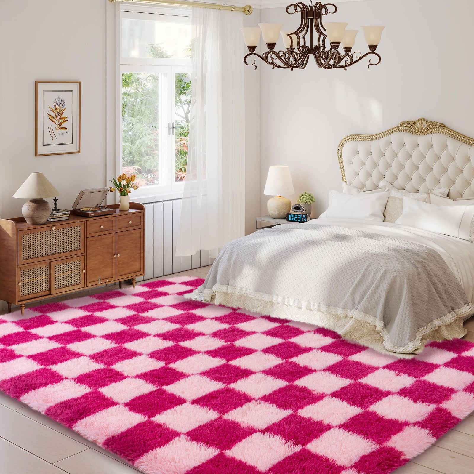 5x7 Feet Checkered Area Rugs For Living Room, Black Modern Super Soft Fluffy Rugs for Bedroom Home Aesthetic Decor