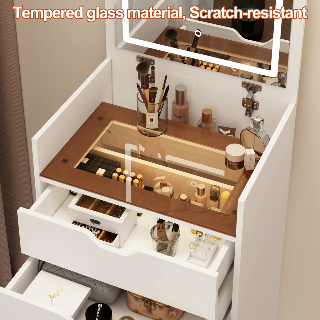 Makeup Vanity with Lights, 3-in-1 Vanity Desk Set with HD Mirror, 2 Drawers & Hidden Storage Stool