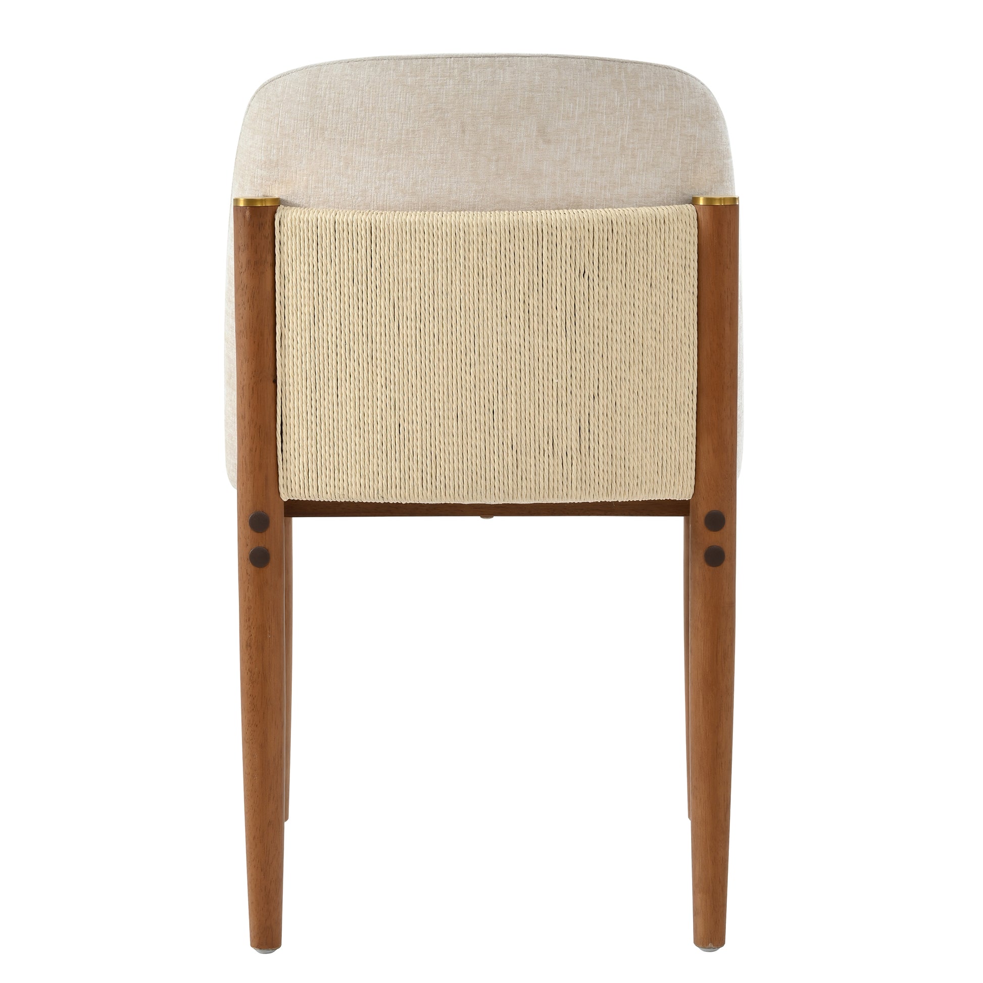 Solid Wood Dining Chairs with Curved Backrest & Elegant Brass Accents (Set of 2)