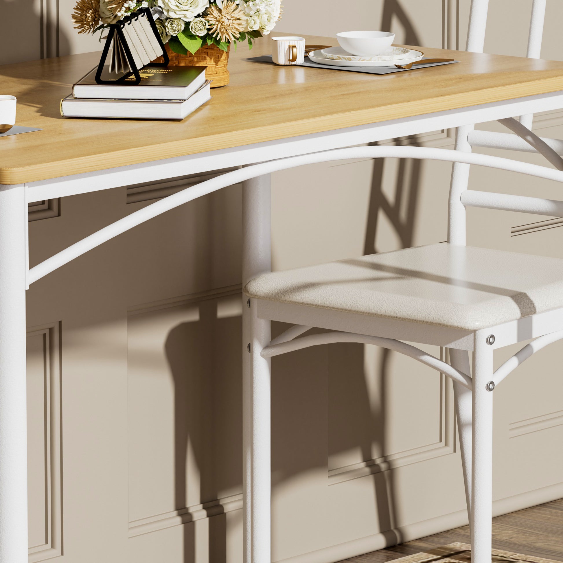 Industrial Dining Table Set with 4 Benches, Multi-Functional Kitchen Breakfast Table
