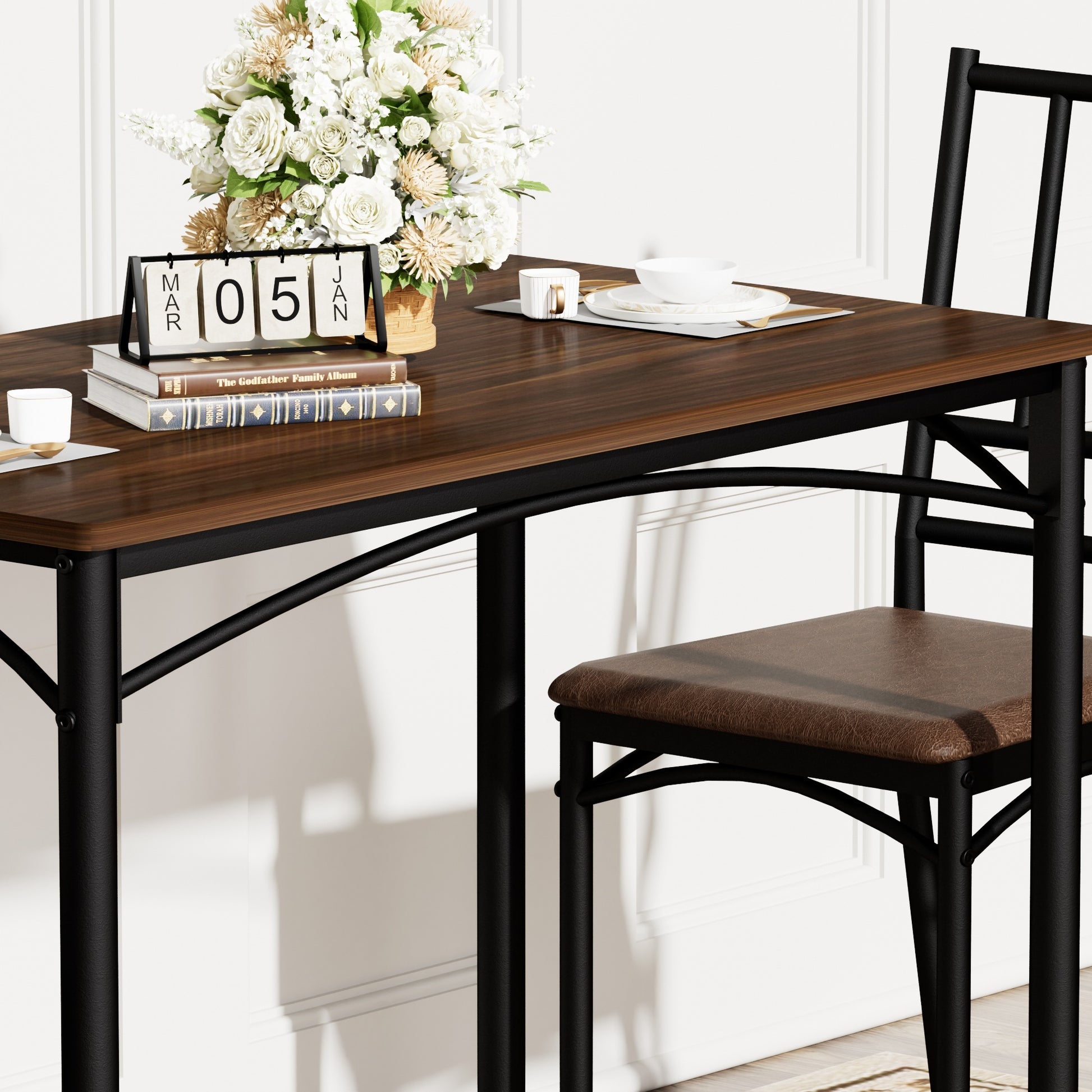 Industrial Dining Table Set with 4 Benches, Multi-Functional Kitchen Breakfast Table for Living Room