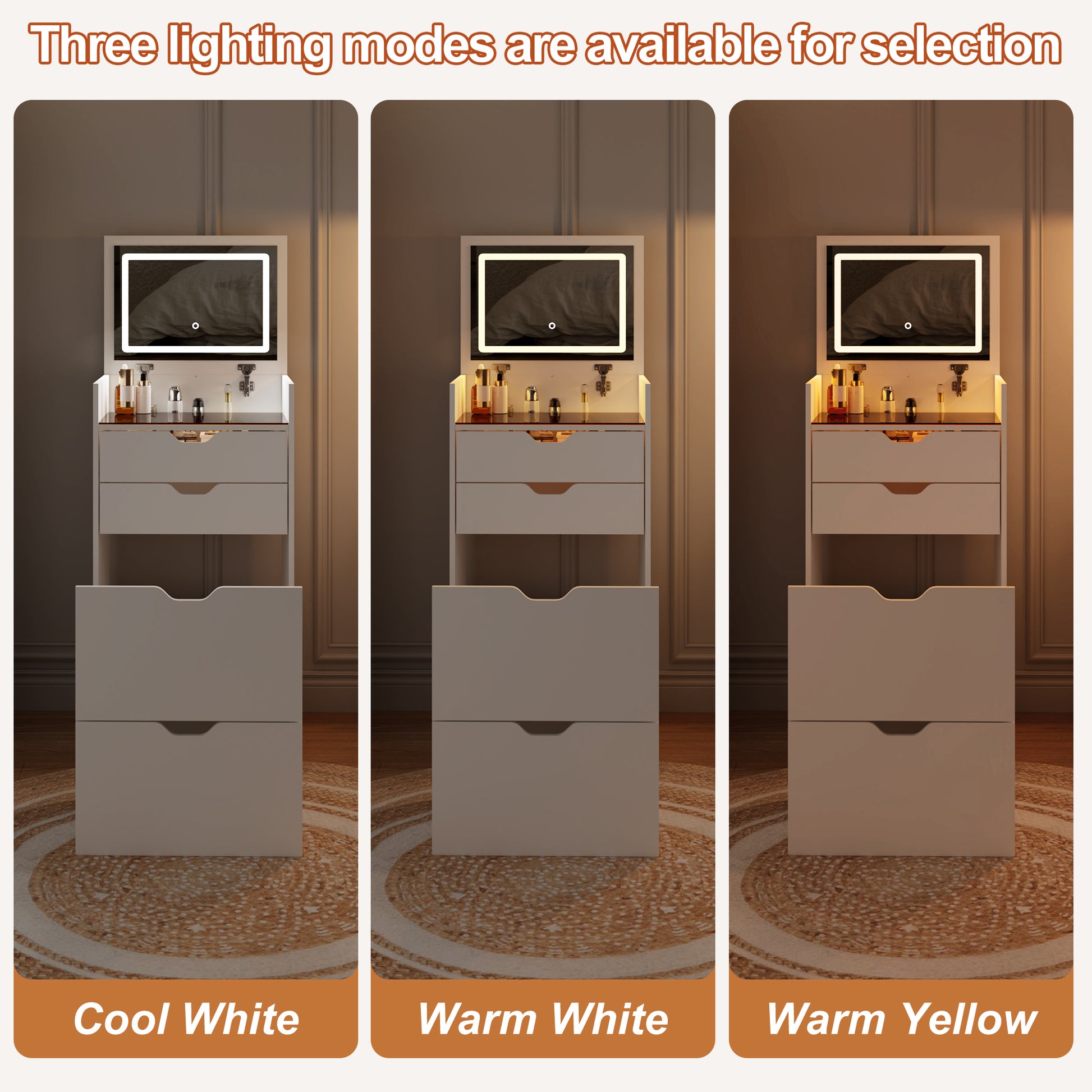 Makeup Vanity with Lights, 3-in-1 Vanity Desk Set with HD Mirror, 2 Drawers & Hidden Storage Stool