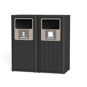 42 Gallon Outdoor Trash Bin, Resin Manual Lift Garbage & Recycling Storage Deck Box with Lid Double-Bucket