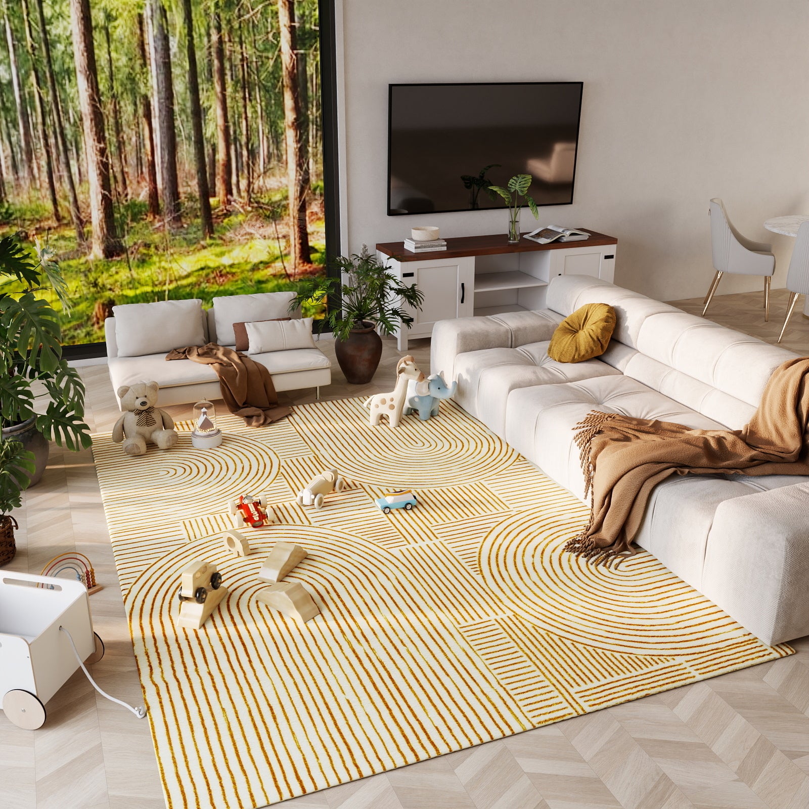 5x7ft Washable Abstract Print Multi-Color Area Rug, Thin Distressed Non-Slip Carpet for Living Room Bedroom,  Home Decor