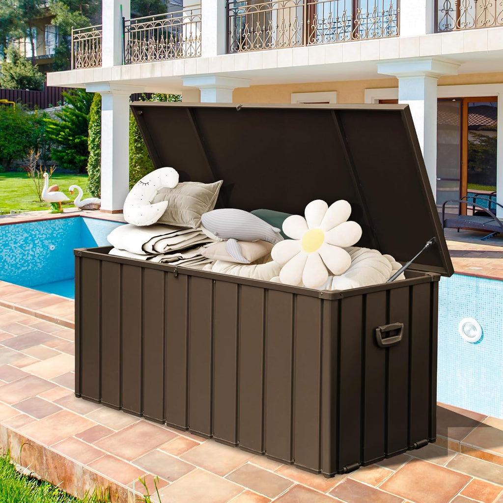 190 Gallon Patio Steel Storage Deck Box, Waterproof Lockable Bin for Cushions, Pillows & Tools