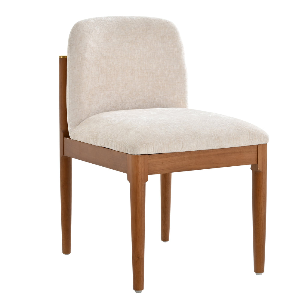 Solid Wood Dining Chairs with Curved Backrest & Elegant Brass Accents (Set of 2)