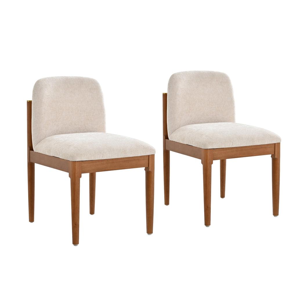 Solid Wood Dining Chairs with Curved Backrest & Elegant Brass Accents (Set of 2)