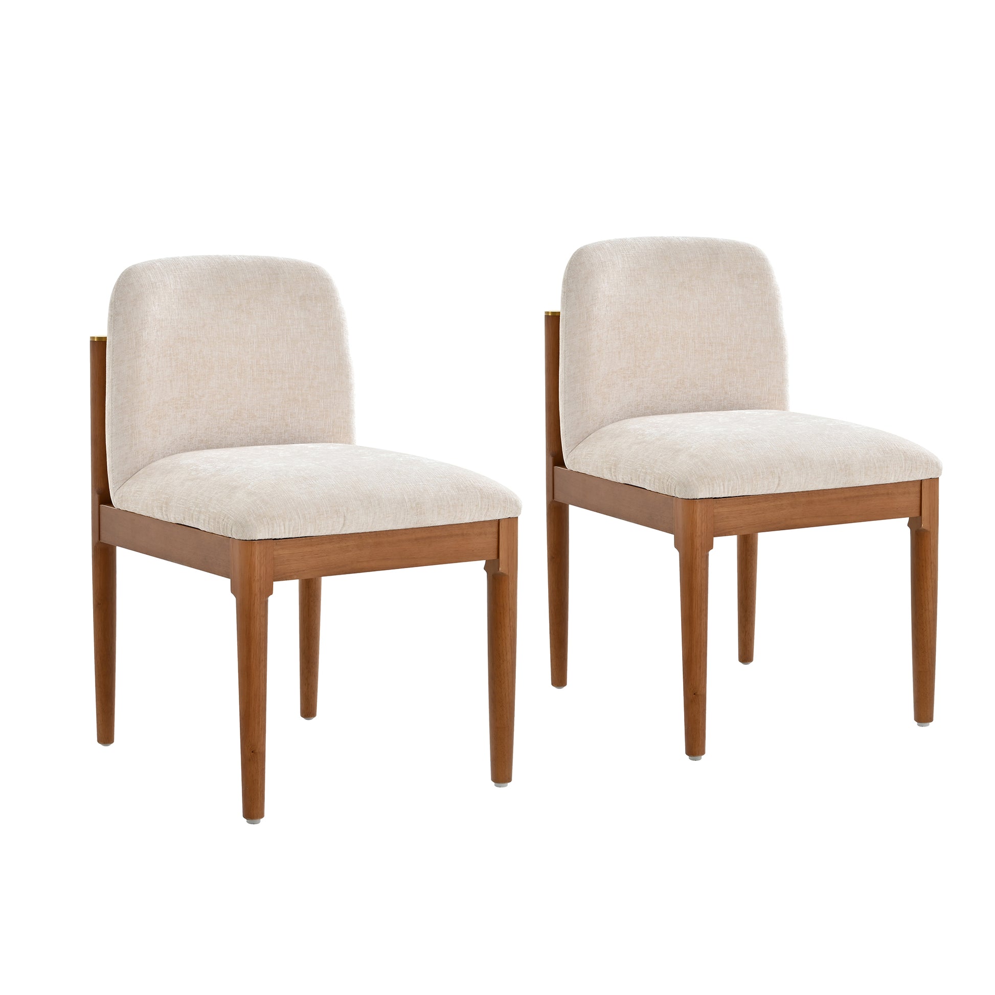 Solid Wood Dining Chairs with Curved Backrest & Elegant Brass Accents (Set of 2)