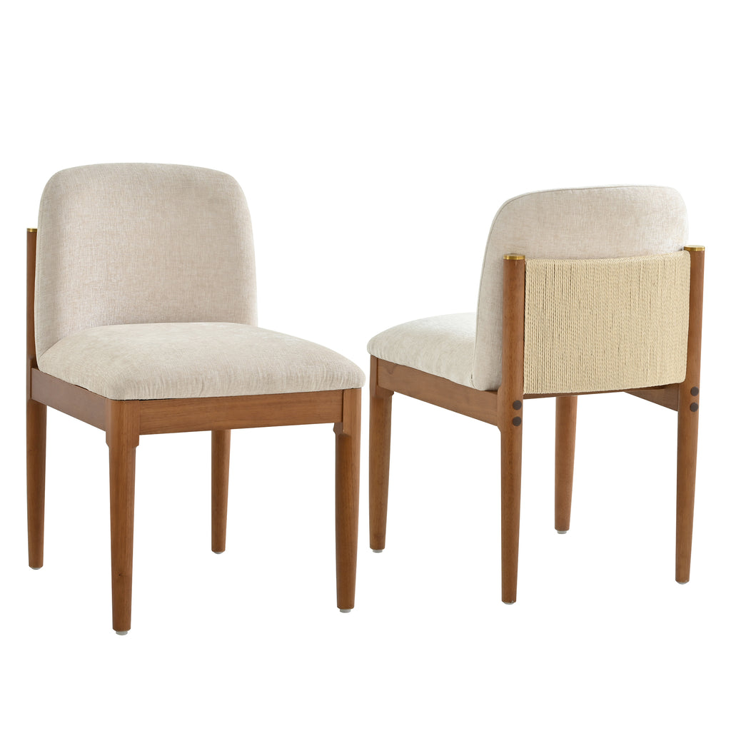 Solid Wood Dining Chairs with Curved Backrest & Elegant Brass Accents (Set of 2)